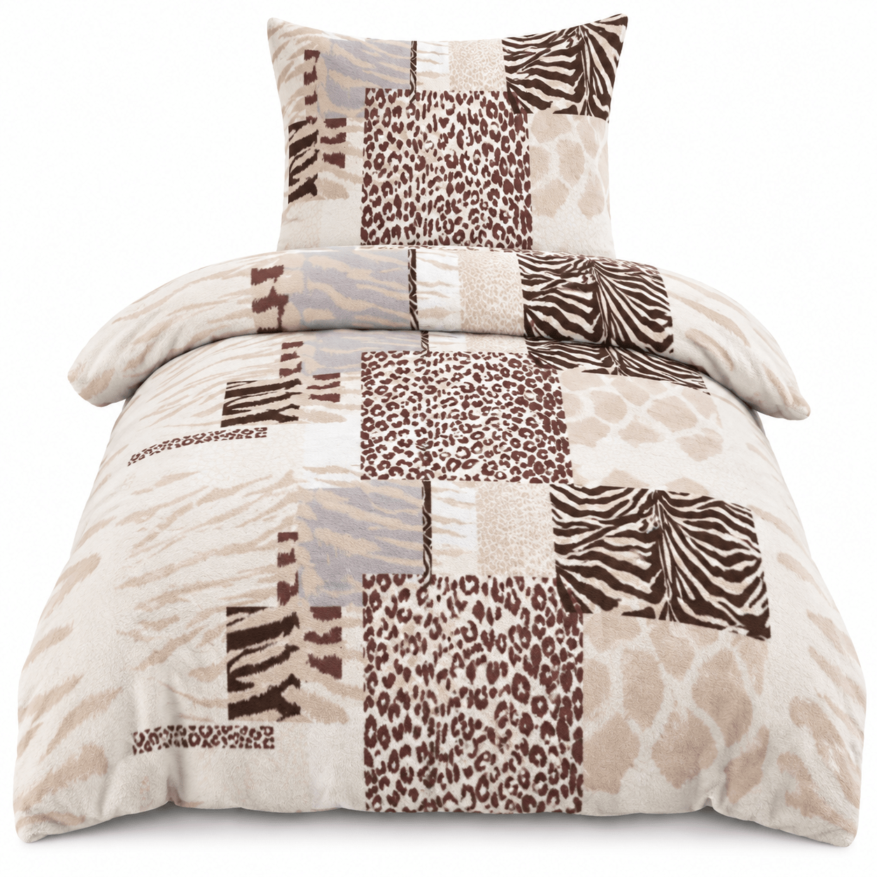 Image of Fleece Winter Set Beige Brown Animal Print Leopard Pattern Zebra Style Fluffy Warm Animal Print With Zipper Pillowcase 80x80 Cm Christmas Gift Idea