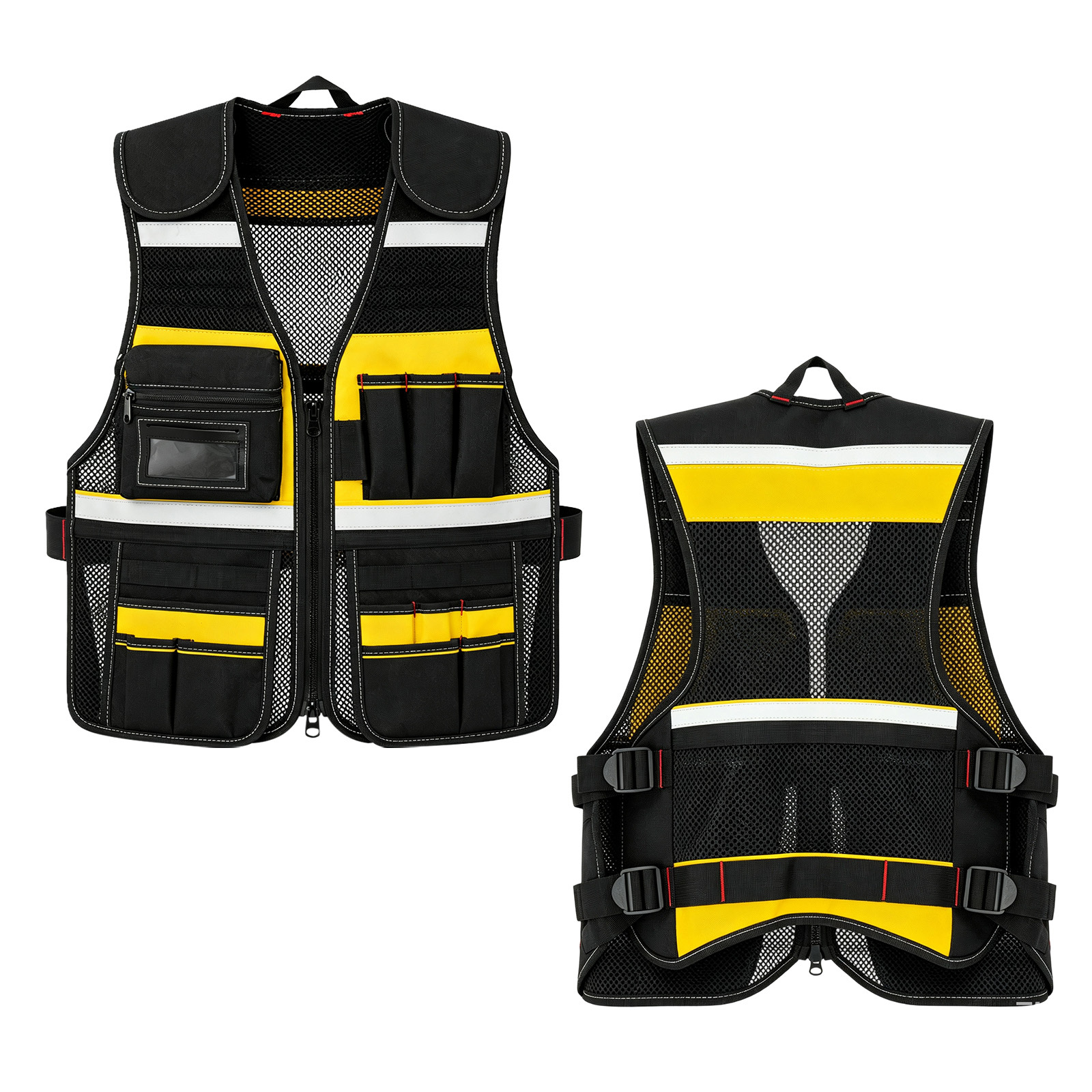 Image of Men's Tool Vest, Adjustable Work Vest With Many Pockets, Breathable Mesh, Stripes, , Vest