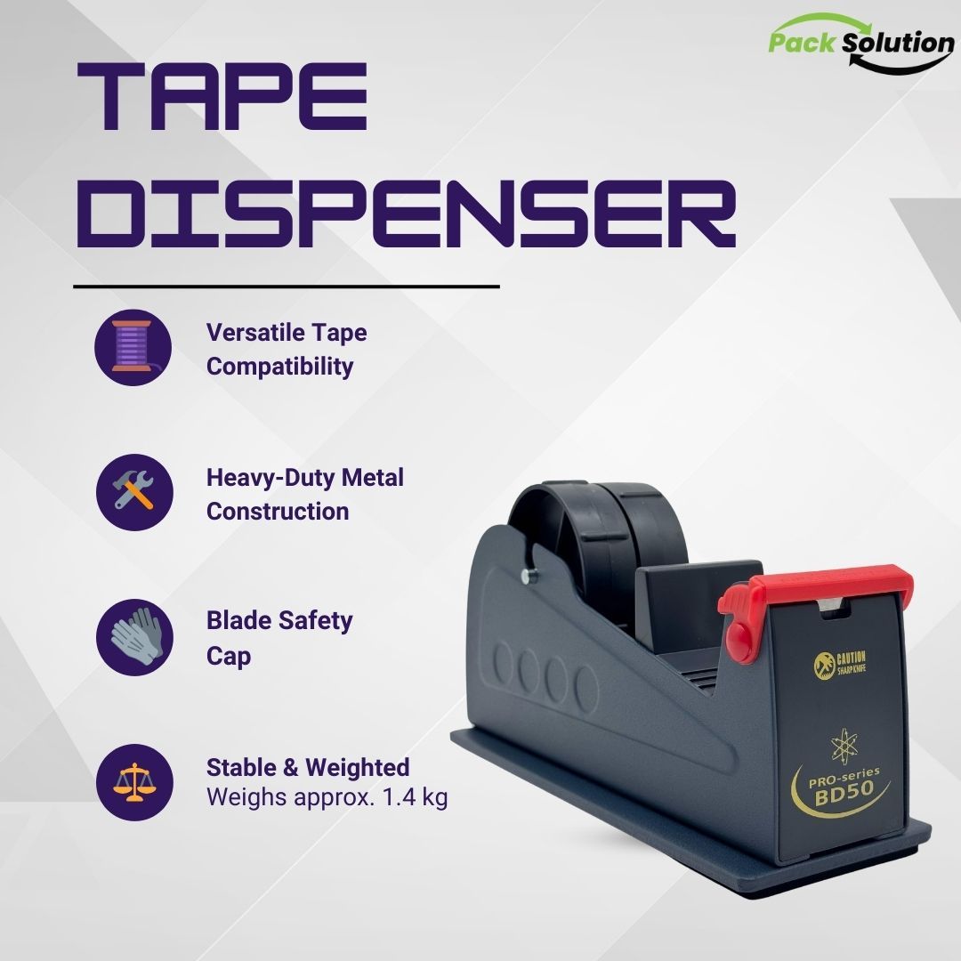TEMU Bd50 Pro-series Desktop Tape Dispenser Multi-roll Capacity, It Can Fit 1 50 Mm Wide Tape Or 2 24mm Tapes, Heavy Duty Tape Dispenser, Metal Bench