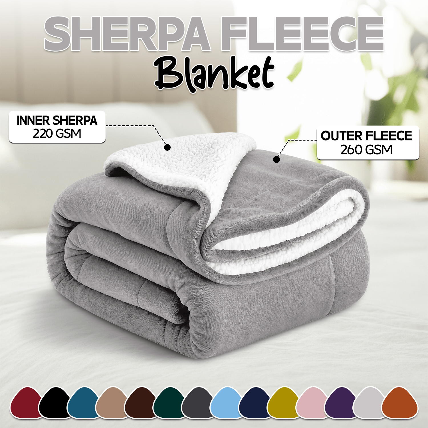 TEMU 1pc Sherpa Fleece Blanket, 480gsm Thick Double-sided, Ultra Soft Warm Solid Colour Throw, Machine Washable, Multifunctional For Sofa, Bed,