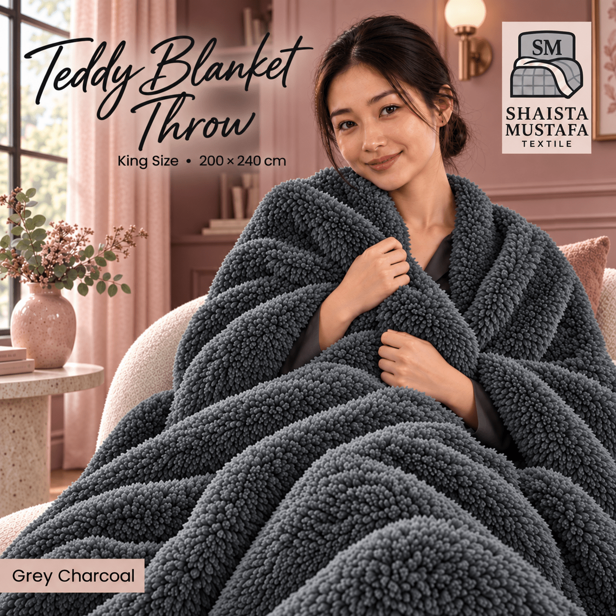 TEMU Large Teddy Blanket Throw 200 X 240 Cm – King Size Bed & Sofa Blanket, Cosy Textured Throw For Home Décor, 8 Colours