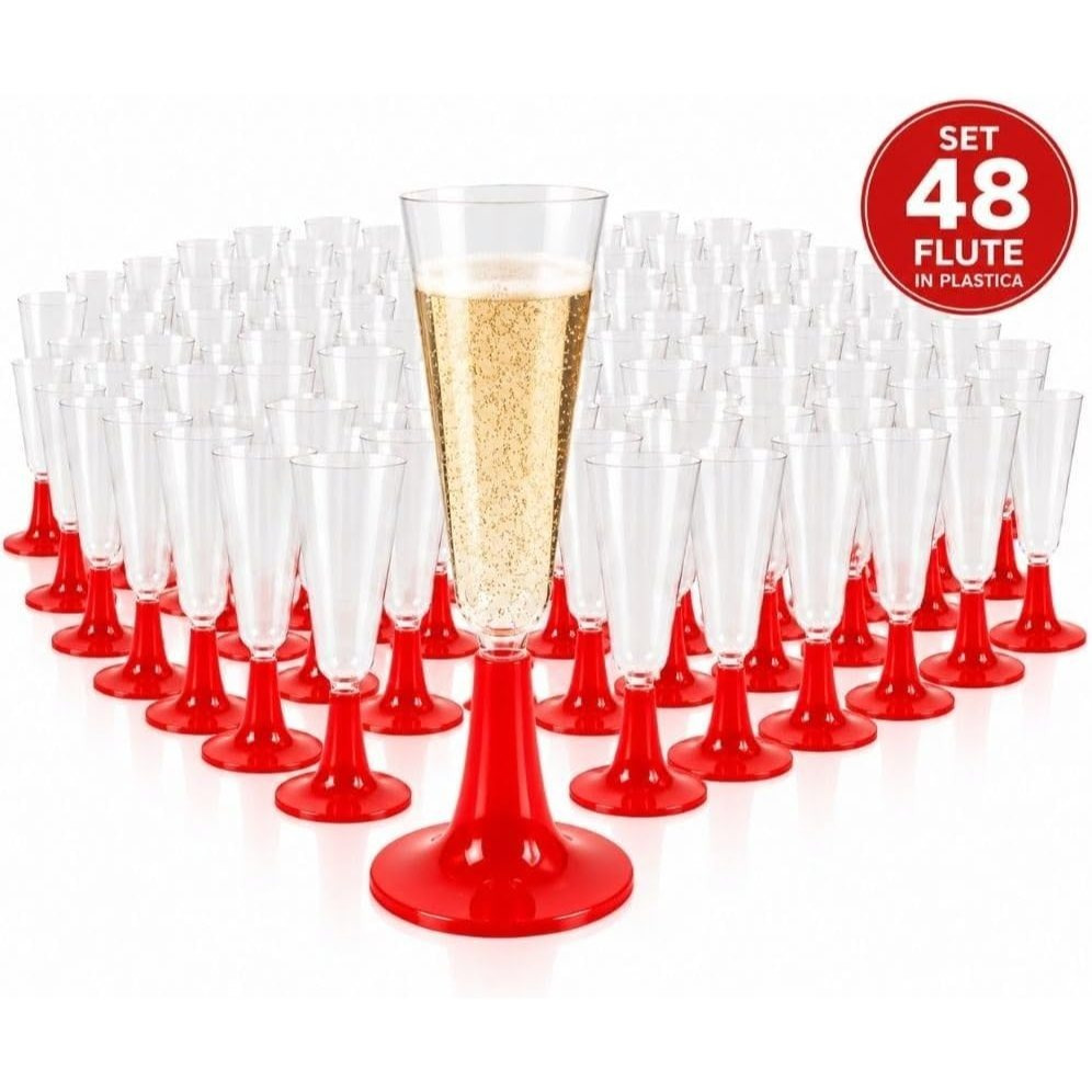 TEMU Flûtes en plastique 130 cc avec base rouge – Verres à champagne et prosecco réutilisables, durables et lavables à la main – Parfaits pour les