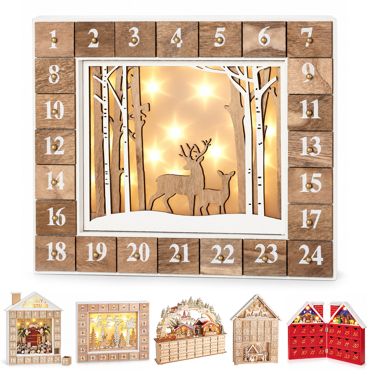 Image of Brubaker Advent Calendar To Fill - Christmas 2026 - Wooden Christmas Calendar With Led Lighting - Illuminated