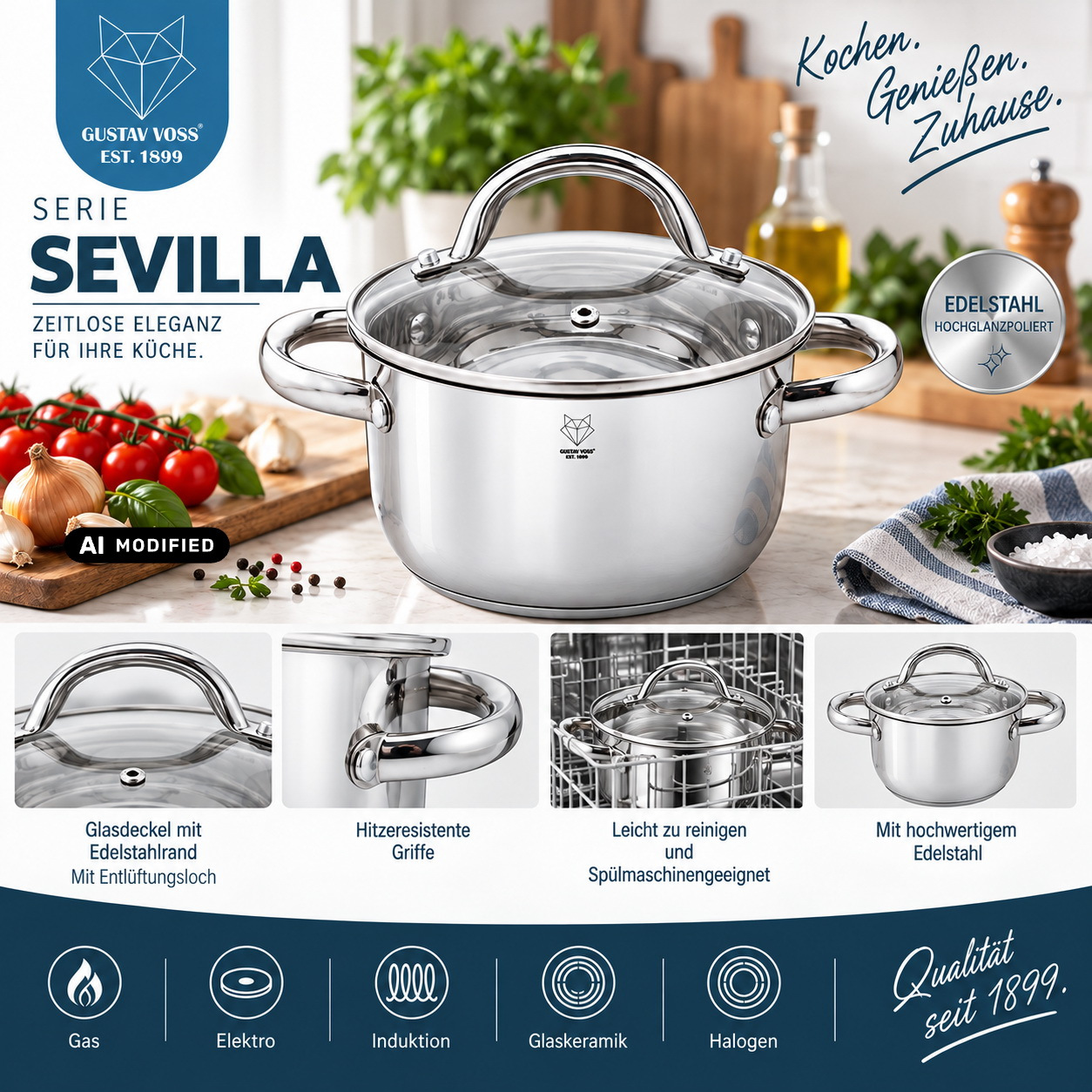 Image of 5.0 Liter Voss Sevilla Universal Cooking Pot, Soup Pot, Induction-compatible Vegetable Pot, Meat Pot, Frying Pot, Roasting Pot, Induction Pot