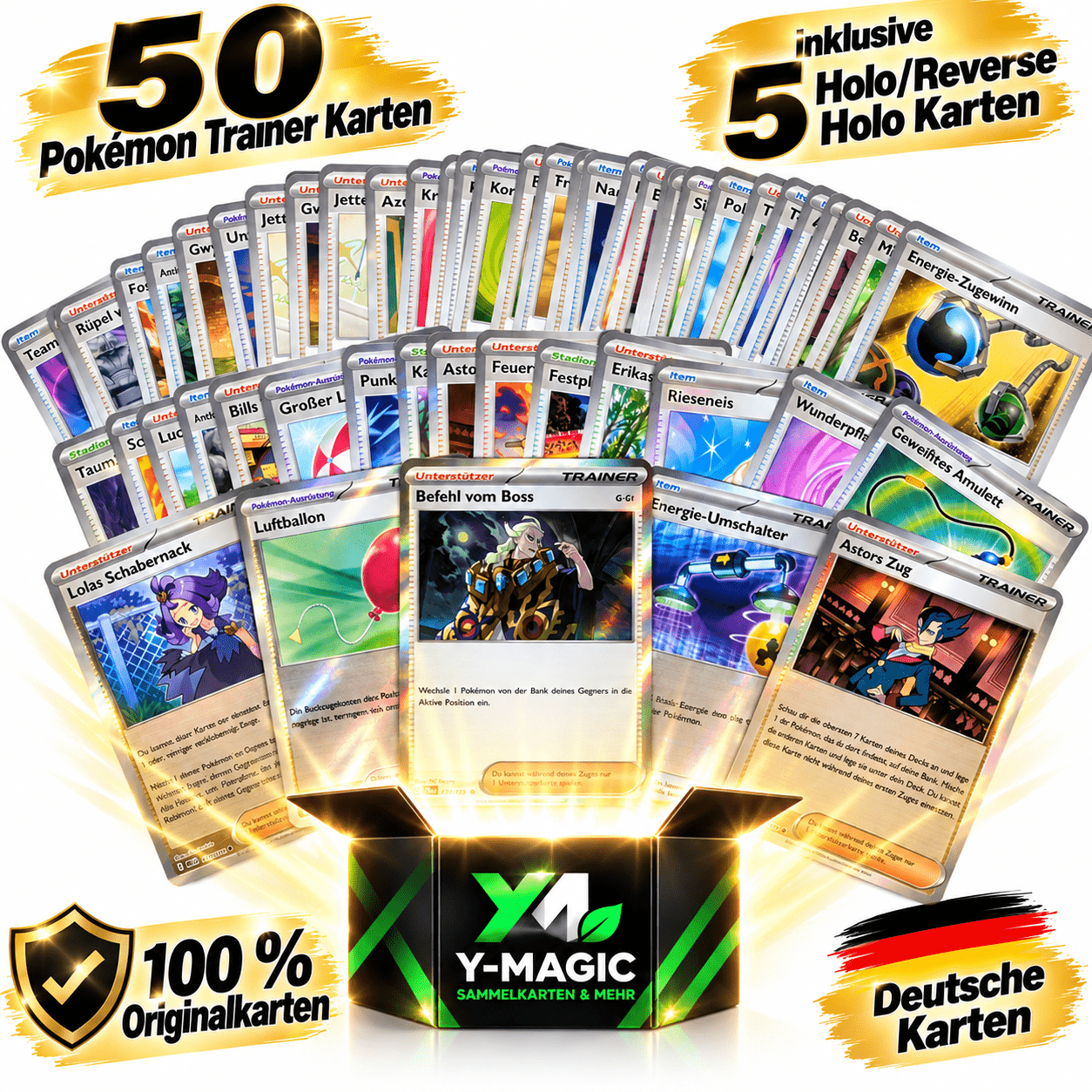 Image of 50 Trainer Cards Including 5 /reverse Cards – German Original Cards –