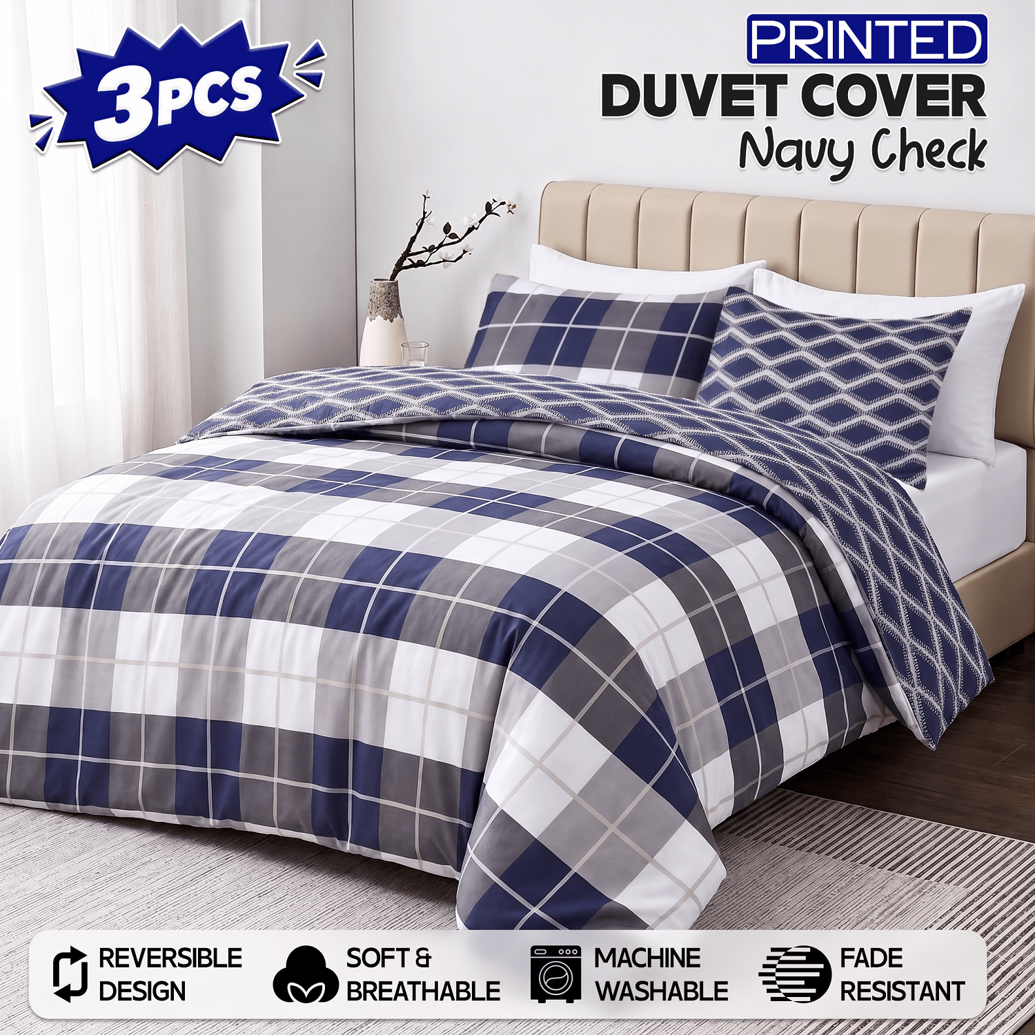 TEMU 3pcs Printed Duvet Cover Set With Pillowcases, Hotel Quality Bedding For All Season , And Fade Resistant Comforter Cover In Single Double King &