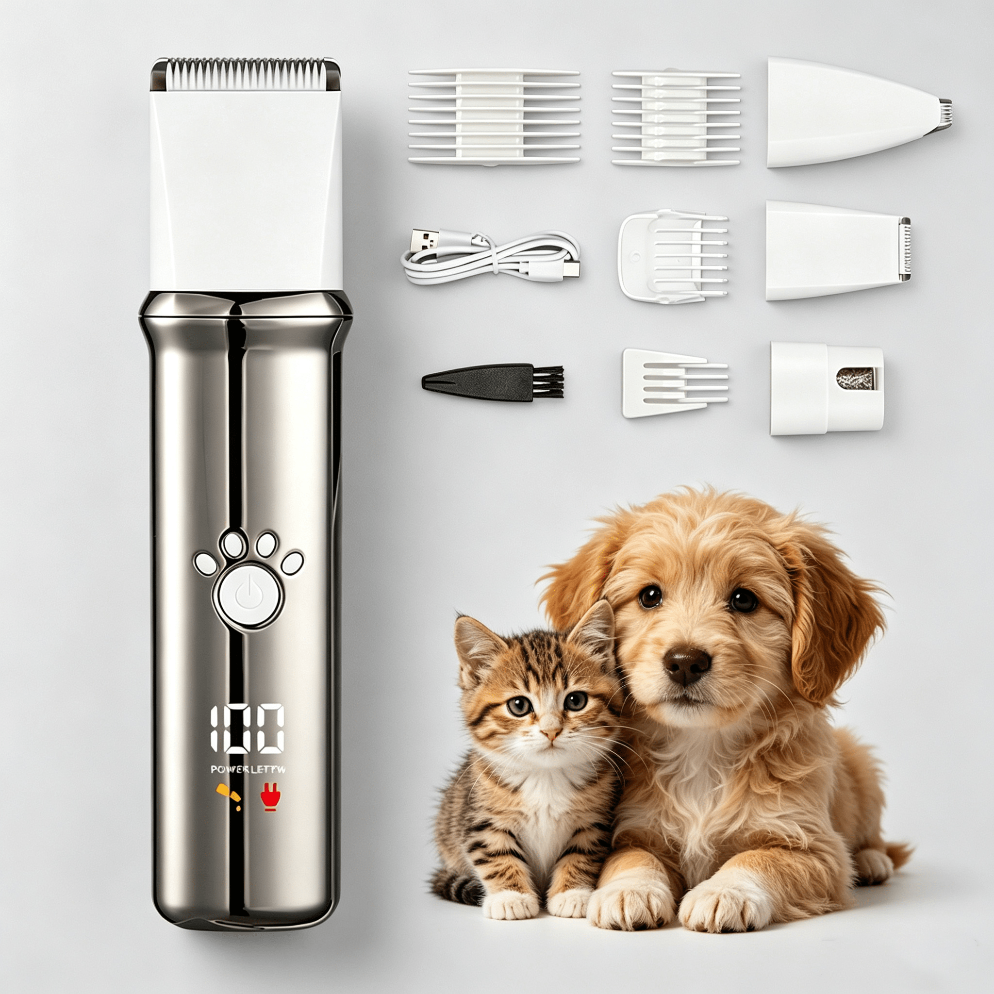 Image of Four-in-one Cat And Dog Hair Trimmer, Pet Grooming Tool, , Usb Charging, Portable Trimmer, Equipped With , Suitable For Body And Paws.