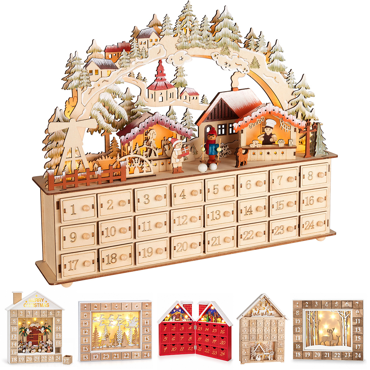 Image of Brubaker Advent Calendar To Fill - Christmas 2026 - Wooden Christmas Calendar With Led Lighting - Illuminated