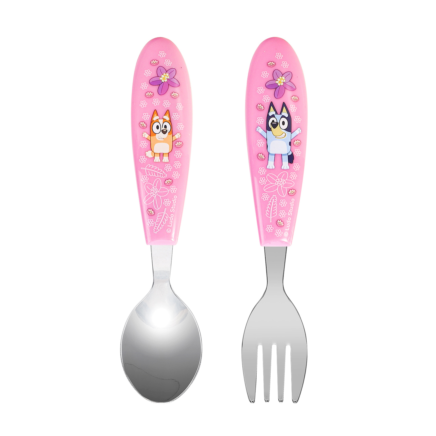 TEMU Pink Children's Kids Ergonomic 2pcs Cutlery Set - Fork And Spoon
