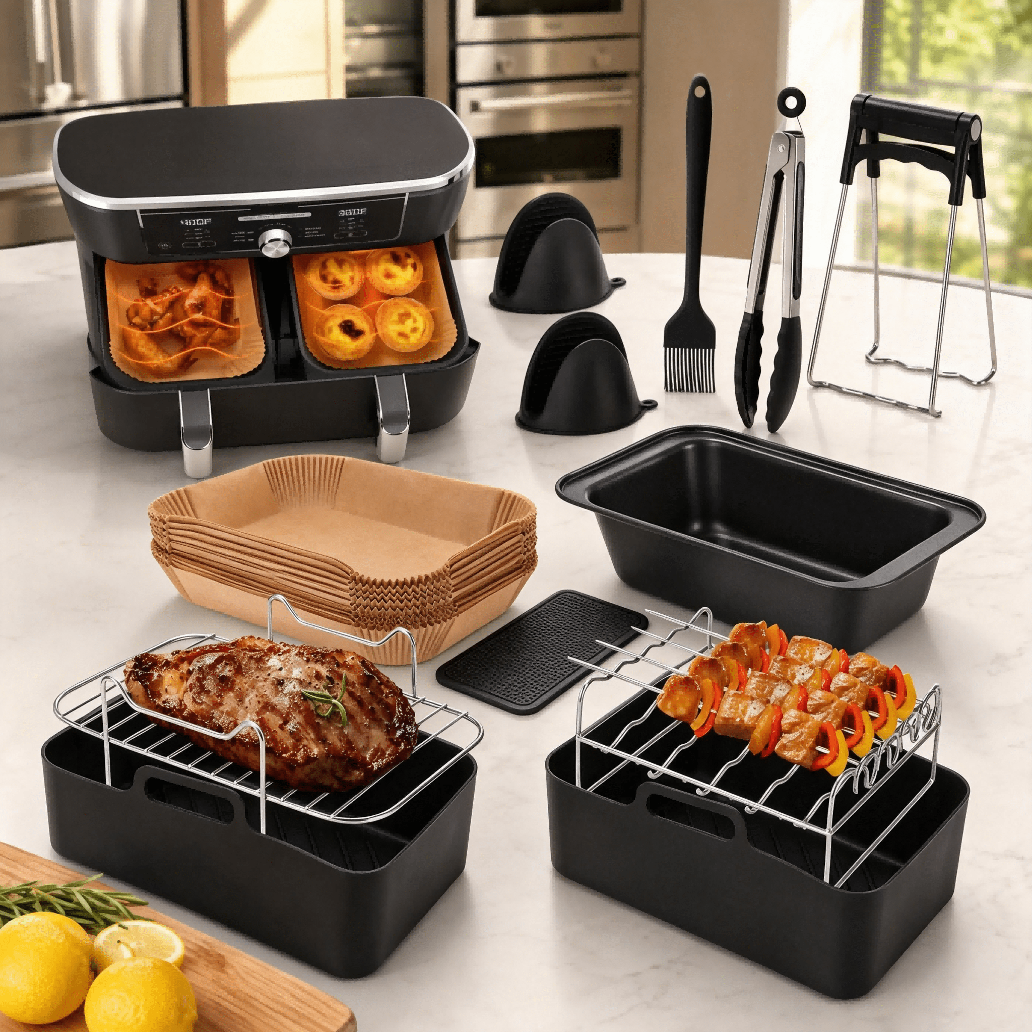 Image of Air Fryer Accessory Kit Includes Air Fryer Liners, Universal Fit For Most 7.6l, 8l, 9l, 9.5l Air Fryers, Kitchen Cooking Accessories