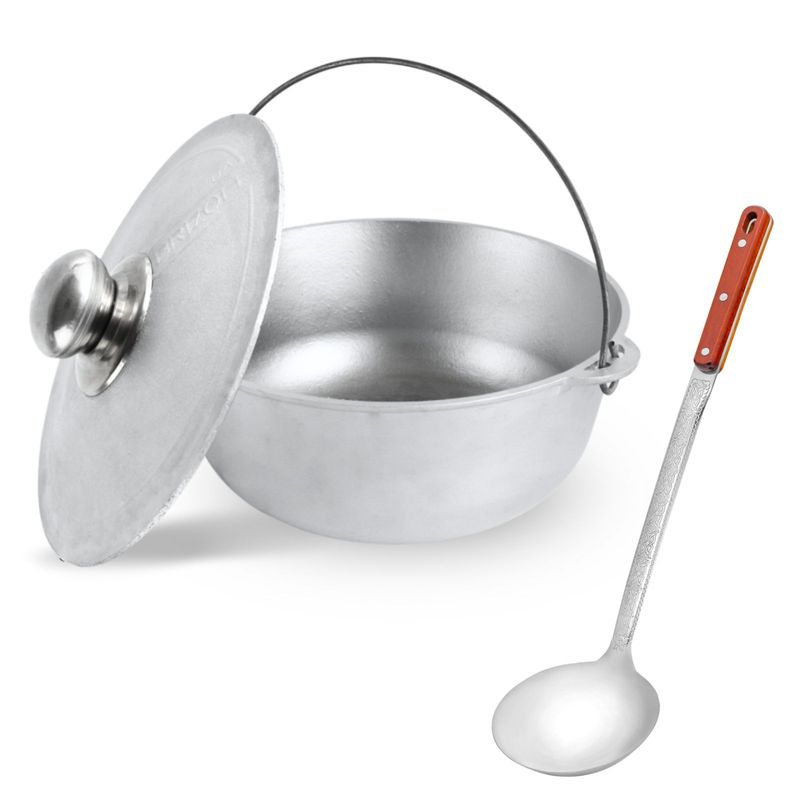 Image of Aluminum Cauldron With Handle And Lid With Scoop Ladle Pot With Bracket And Aluminum Lid