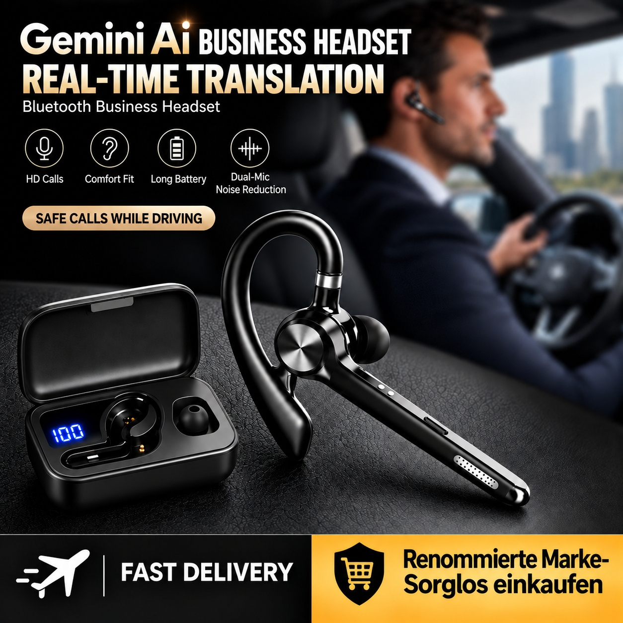 Image of Business Wireless Headset | Wireless Headset For Business, Real- Translation, Call Recording With Translation , Mute, Suitable For Office And Driving Use