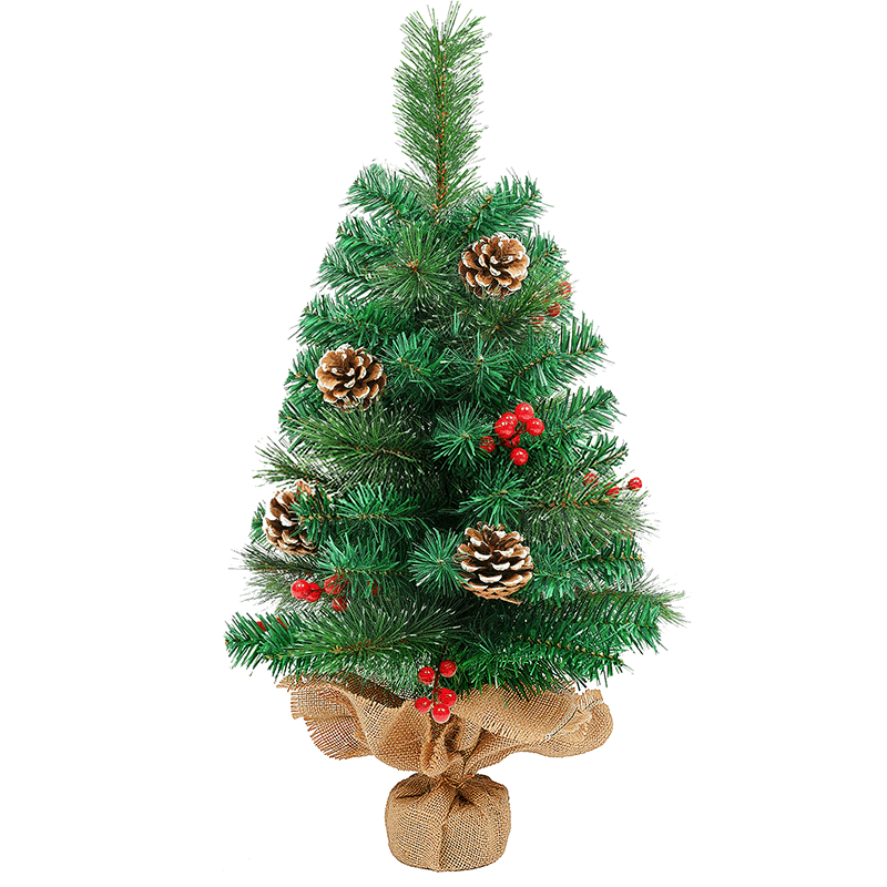 Image of Small 60cm Christmas Tree, Uten Artificial Pine Tree Decoration With Berries And Pine Cones, Cement Base, Tabletop Christmas Tree Decor