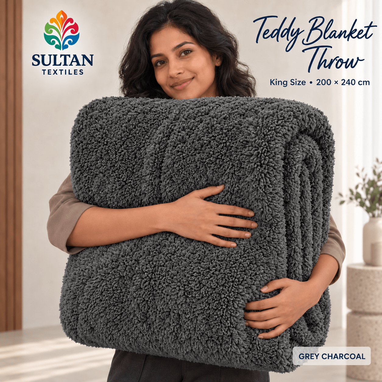 TEMU Textile Teddy Blanket Size 200 X 240 Cm – Large Cosy Blanket For Bed, Sofa & Settee, In 8 Colours