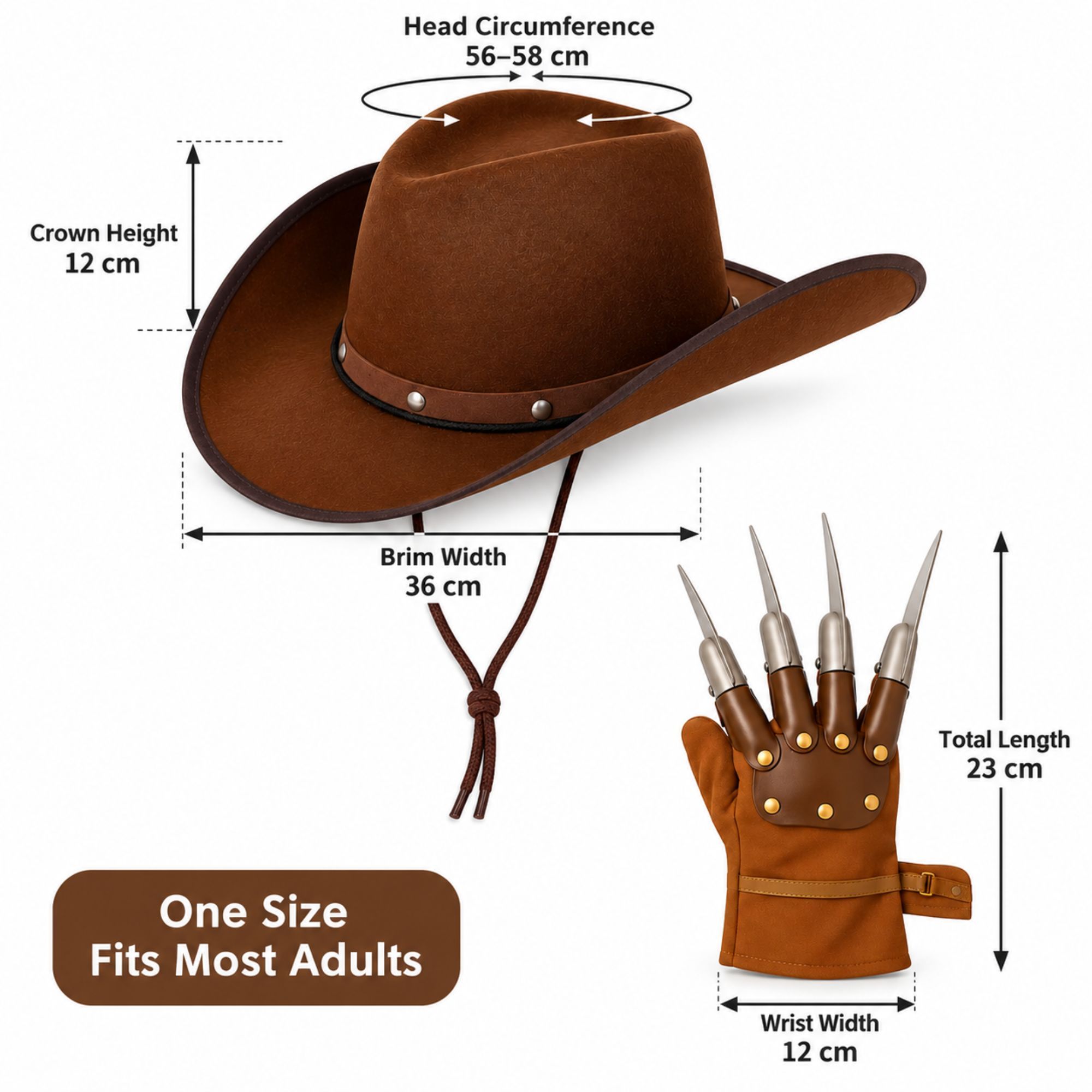 2Pcs Unisex Adult Western Costume Set, Cowboy Hat & Claw Glove