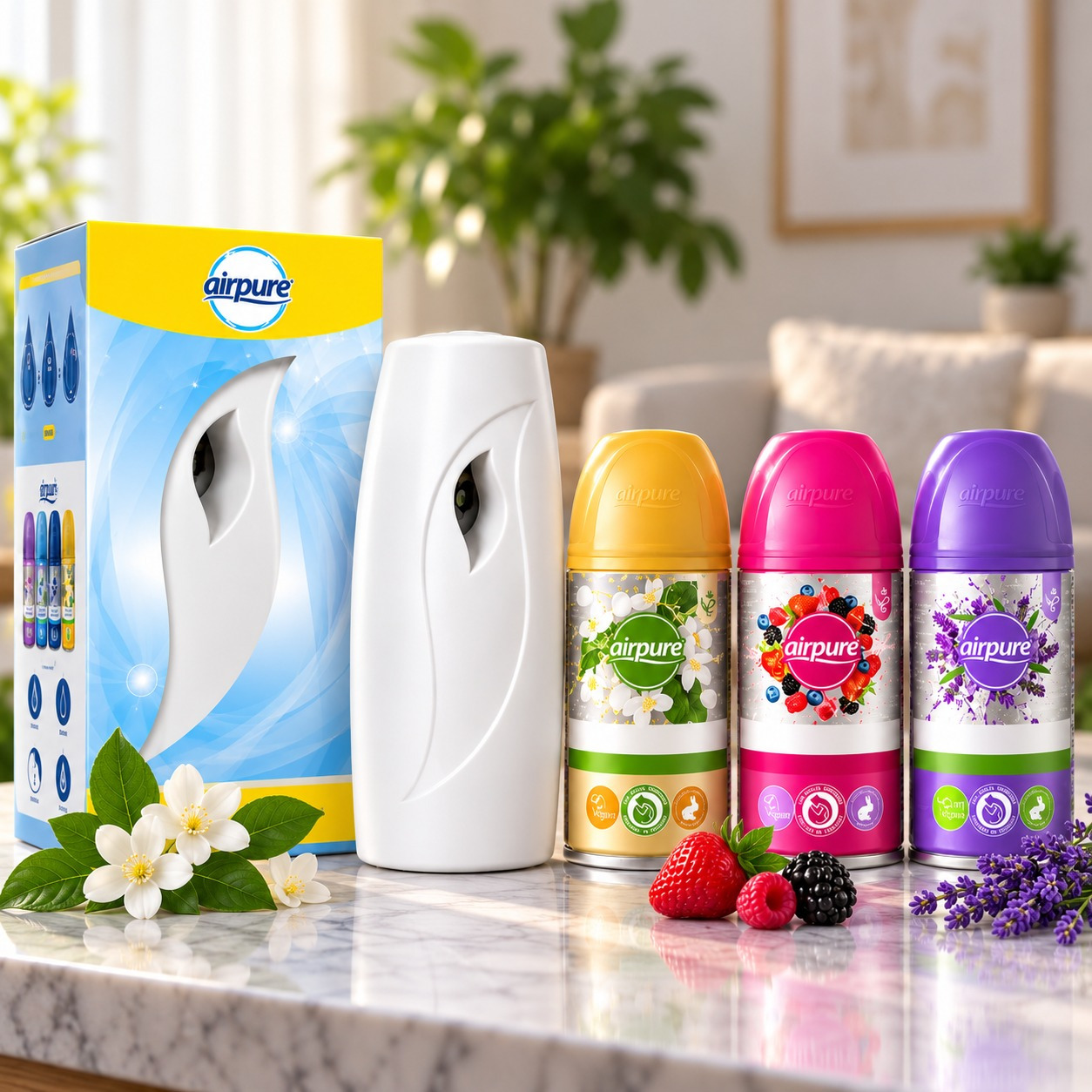 TEMU Automatic Air Freshener Spray Dispenser With 3 Fragrance Refills – Wall Mounted Or Free Standing – White