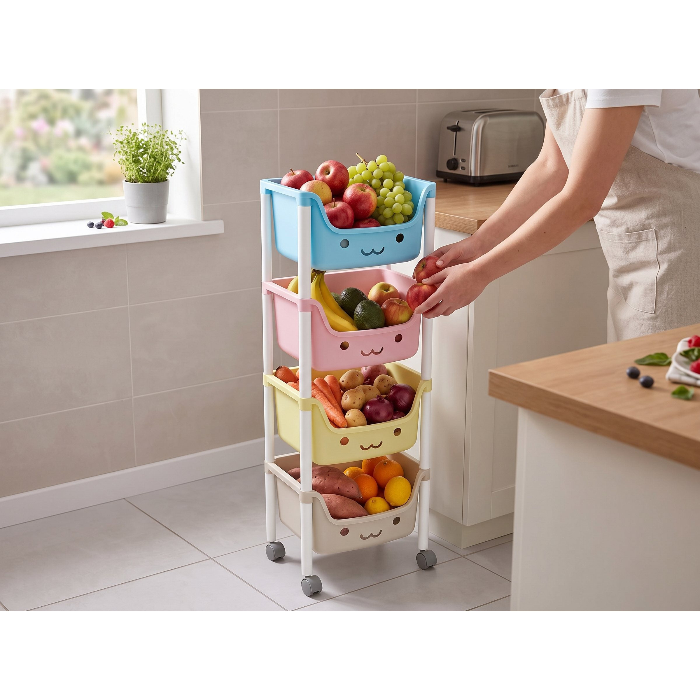 TEMU Carrello Organizer a 4 Livelli con Ruote, Portaoggetti Salvaspazio per Cucina, Cameretta, Bagno e Ufficio, Scaffale Mobile Multifunzionale