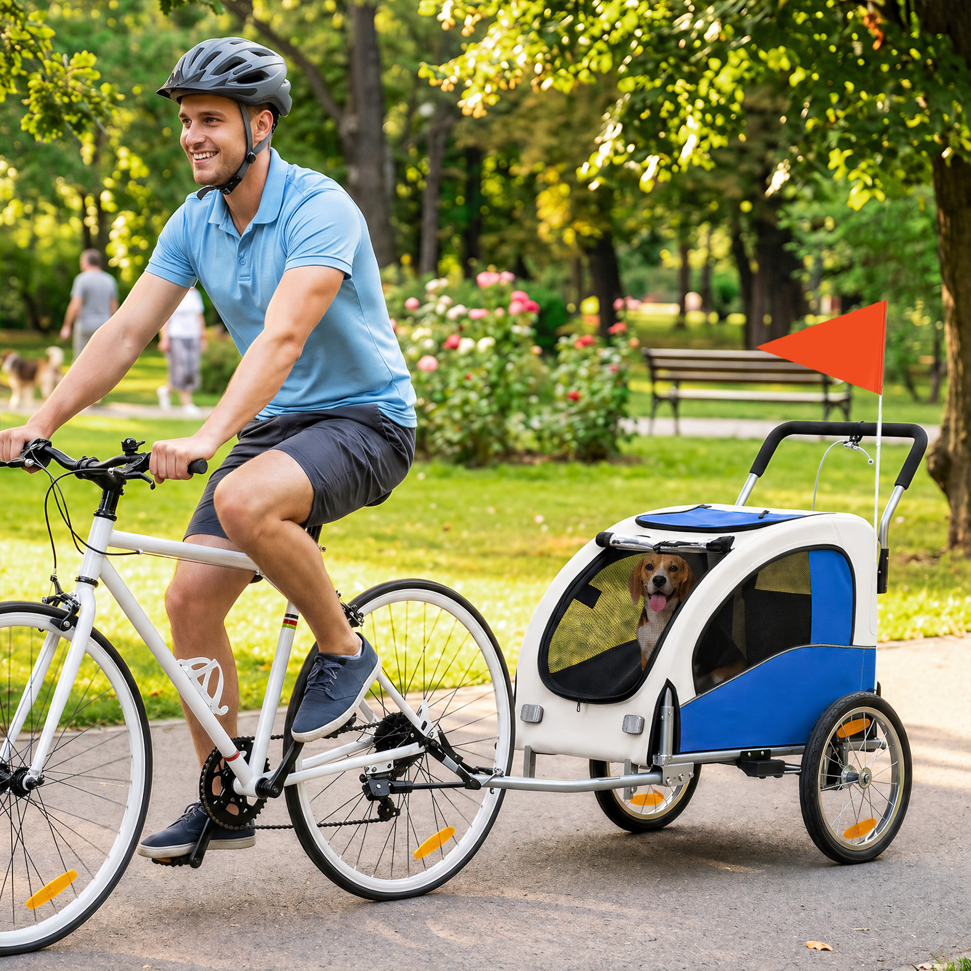 Image of 2-in-1 Dog Trailer For Bicycle Dog Buggy For Small And Medium-sized Dogs Up To 20 Kg, Foldable Bicycle Trailer With 600d Oxford, Reflectors, Handbrake, Universal Coupling, Light Grey