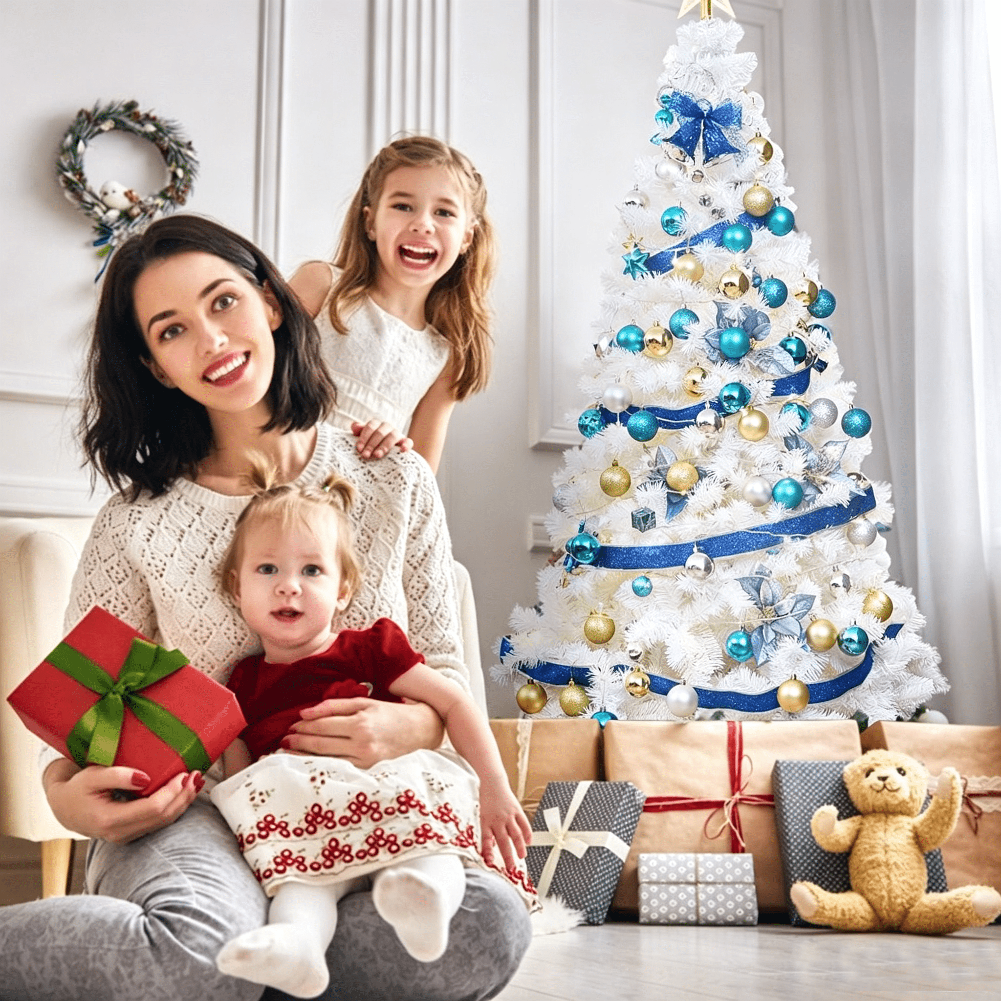 Image of 150cm Christmas Tree, Artificial Xmas Decoration Tree With 350 Pvc Branch Tips & Metal Stand, Holiday Festive Celebration Tree For Home, Office & Shop, Quick Setup, White