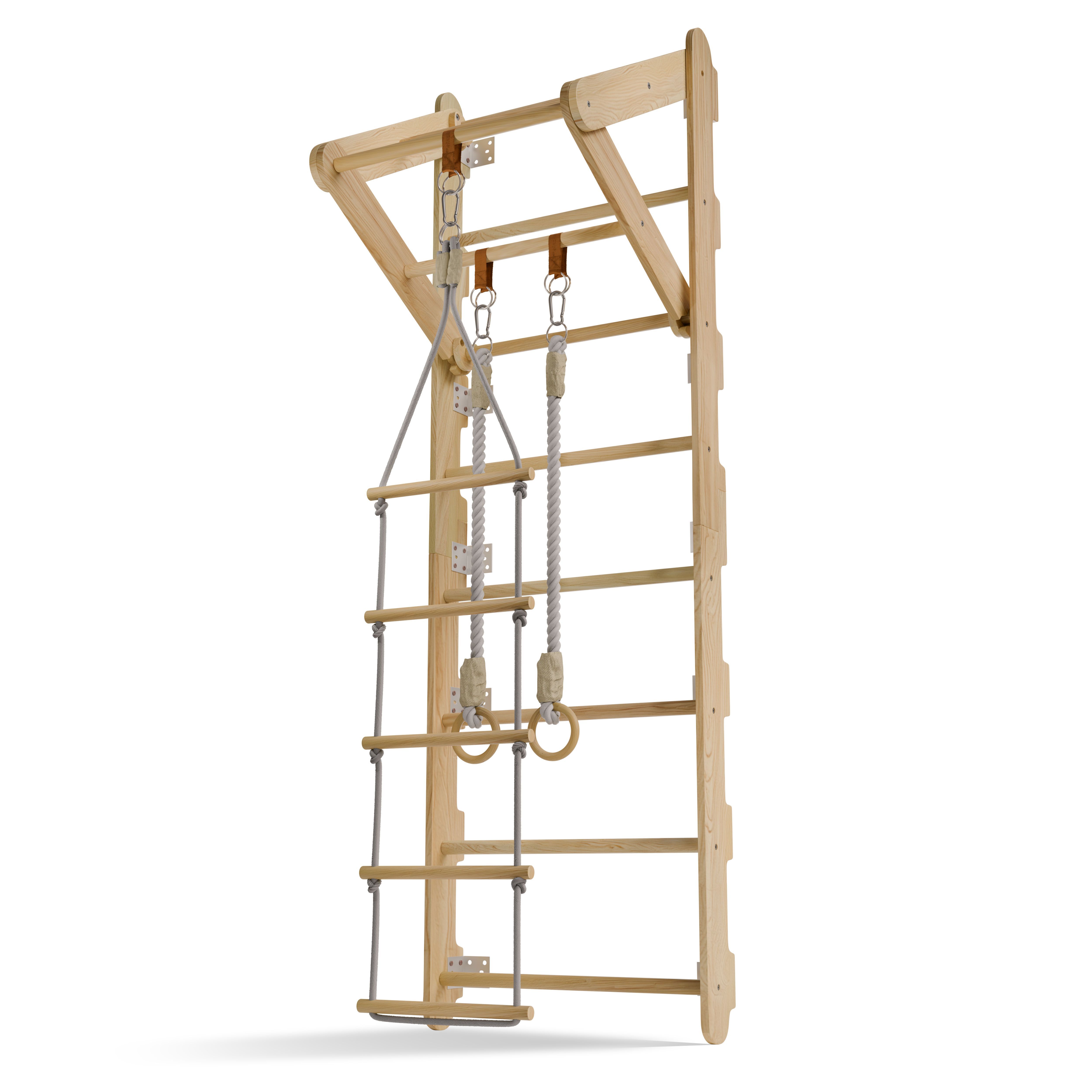 Image of Climbing Wall For Kids With Pull-up Bar, Indoor Climbing Frame With Gymnastic Rings And Rope Ladder, Climbing Wall For Children's Room, Gymnastic Bar