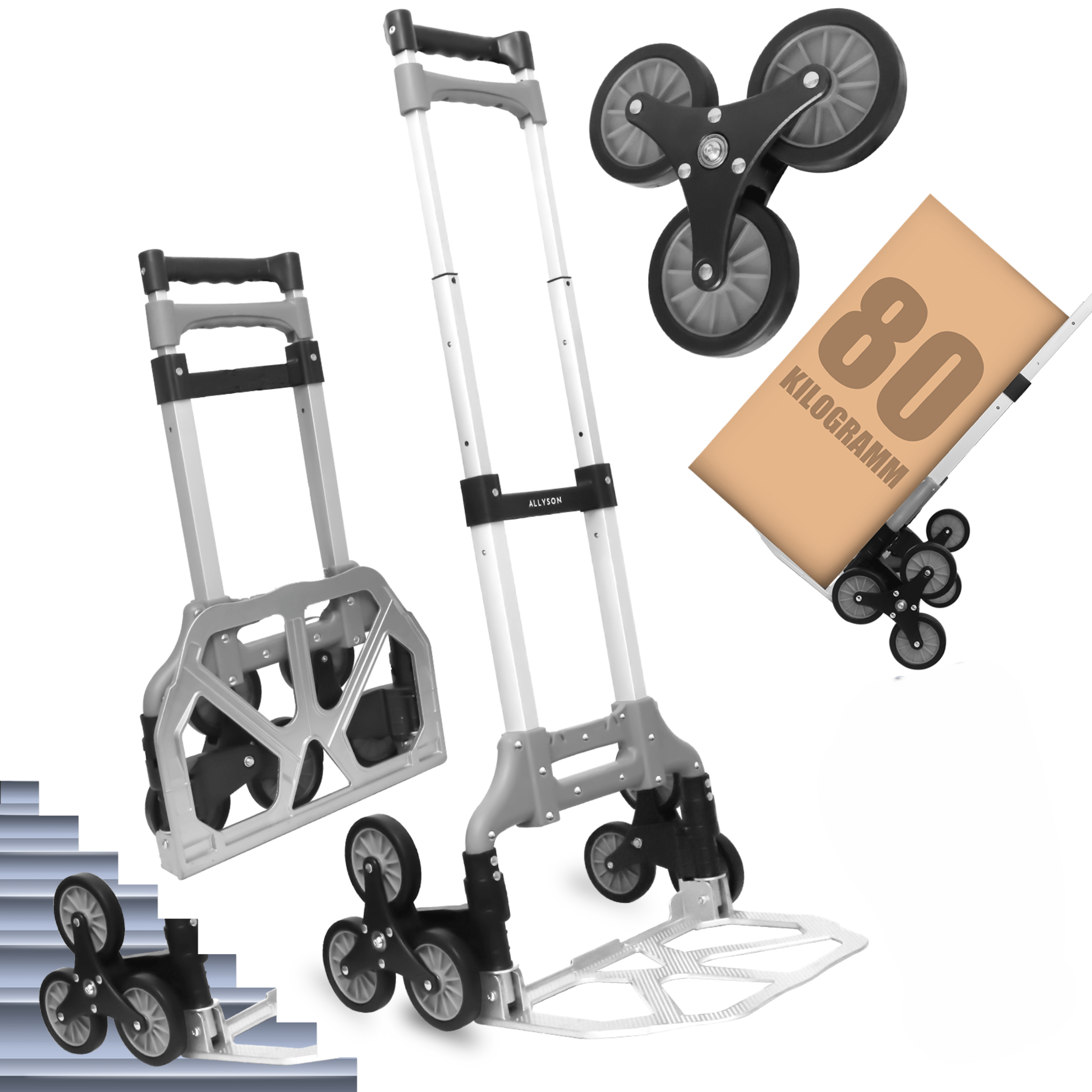 TEMU 1x ® Heavy-duty Foldable Stair Climber – 6-wheel Stair Dolly For Construction Sites, Shopping, Moving & Household Use – Max. 80kg Load Capacity,