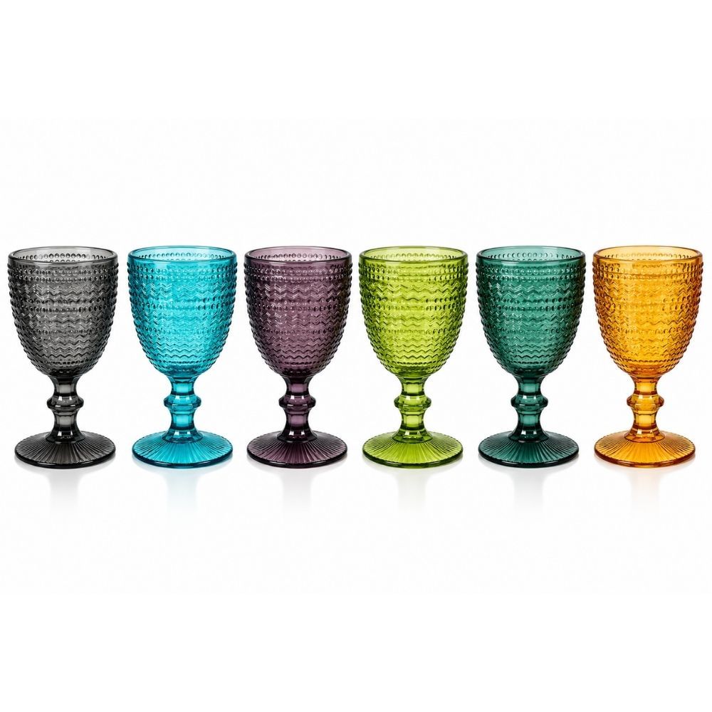 TEMU Cecaro Group Set 6 Calici Vetro Colorato 350 ml �� Bicchieri in Pasta di Vetro con Trama in , Calici Colori Assortiti