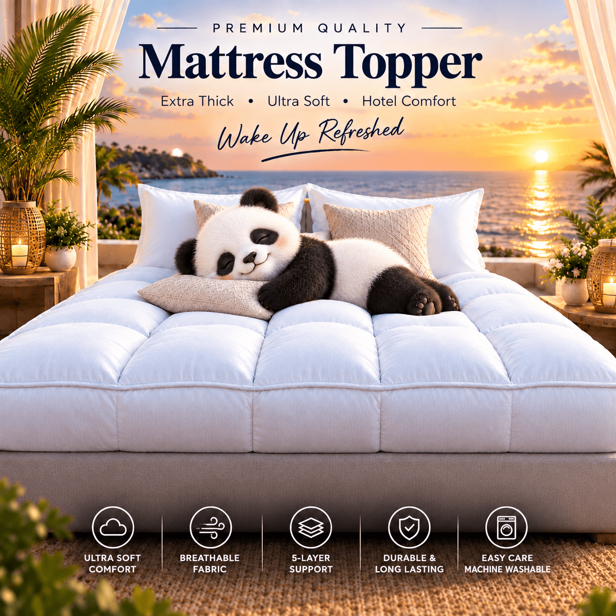 11cm   filled mattress topper extra thick fluffy premium down alternative bed topper soft quilted   with elastic corner straps