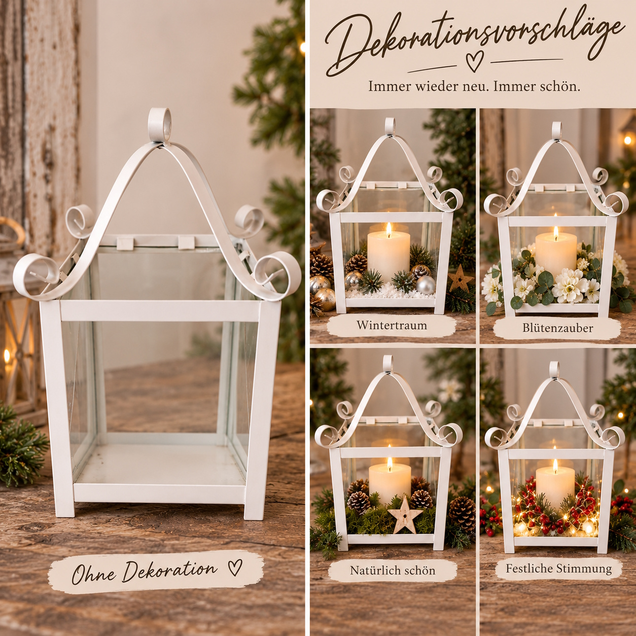 Image of Metal Lantern, White With Glass