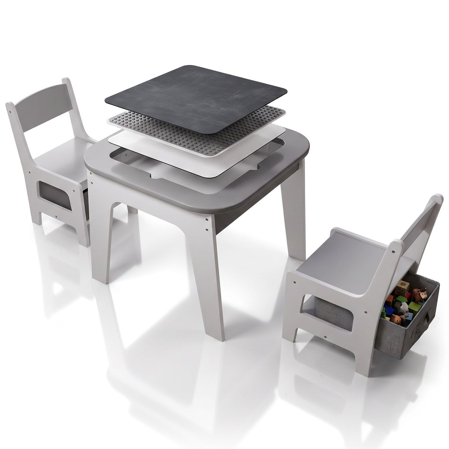 Image of Children's Seat Group Milou Set With 2 Chairs & Children's Wooden Play Table With Storage Seat Group For Kids, Painting Table