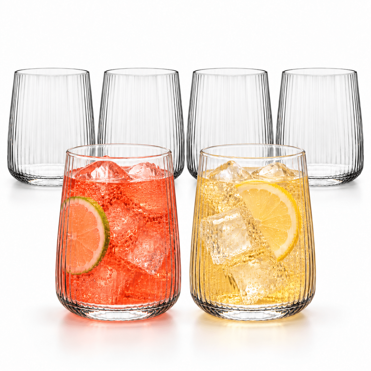 Ribbed Glass Set Of 6 – Premium Drinking Glasses 320 Ml, Versatile Water Glasses For Juice, Cocktails & More, Dishwasher Safe, Durable & Stylish For Everyday Use And Special Occasions