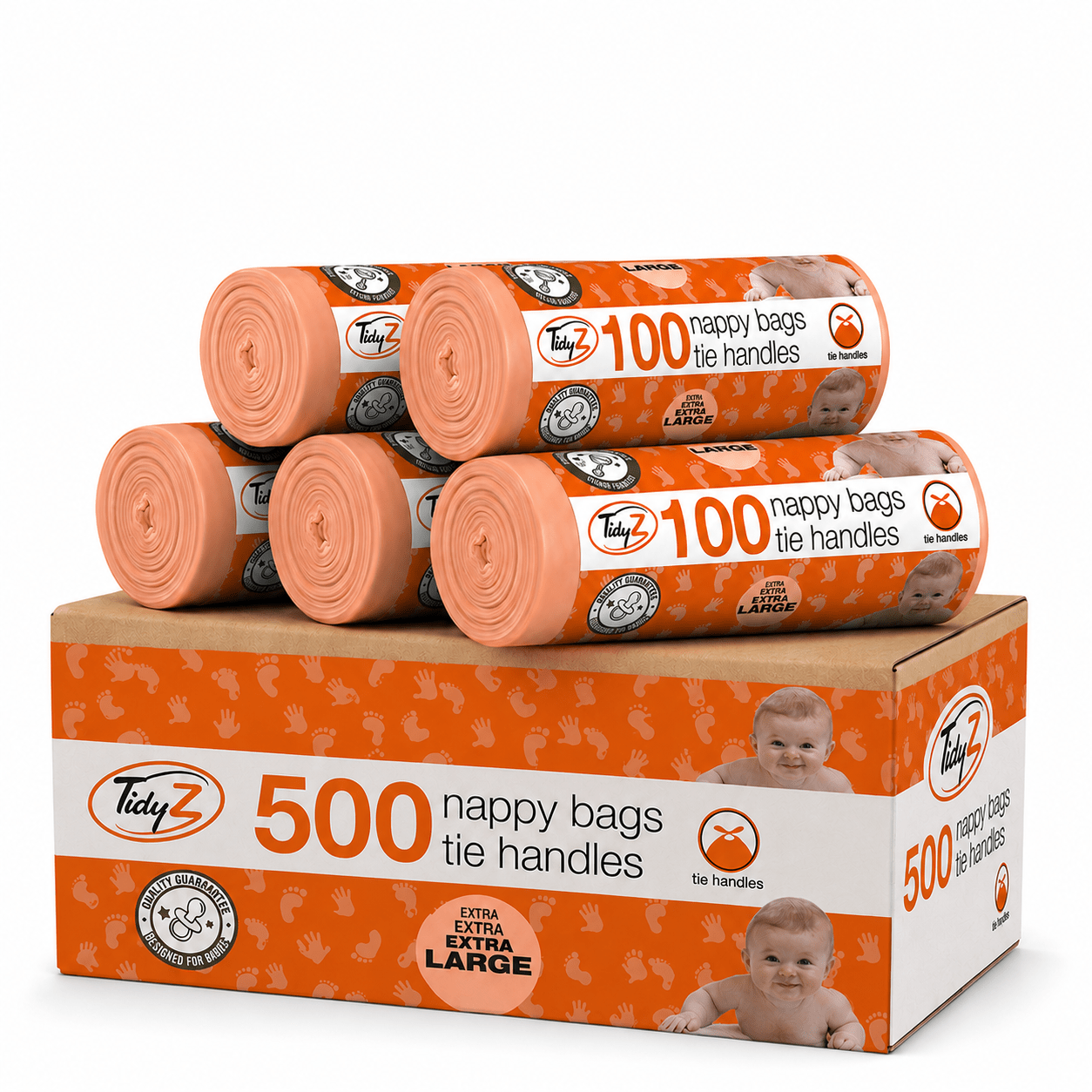 TEMU Extra Large Disposable Nappy Bags With Tie Handles, Recycled Plastic Content, On A Roll For Easy Dispensing, Suitable For Nappies, Wipes And