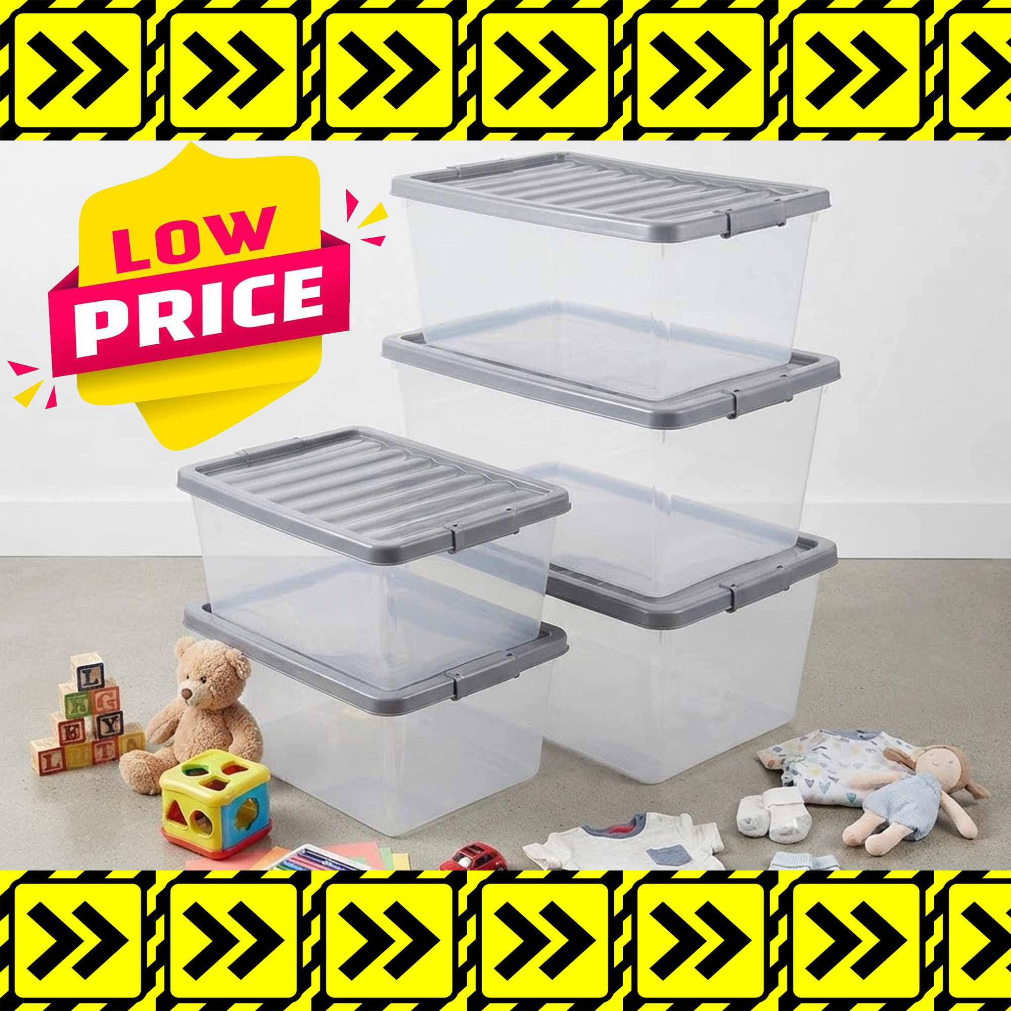 TEMU 5 Pack 32l Large Clear Plastic Storage Boxes Lids Underbed Containers Stackable Nestable Organisers Clothes Shoes Toys Bedding Home Office