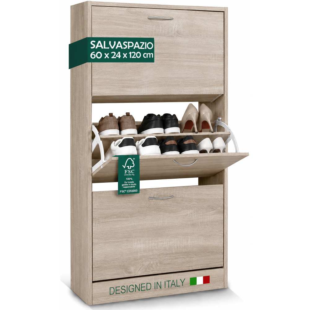 TEMU BAKAJI Scarpiera Salvaspazio Slim Portascarpe in Legno Antigraffio Ante a e Doppia Profondit� Dimensioni 60 x 24 x 120 cm, Arredamento casa , di