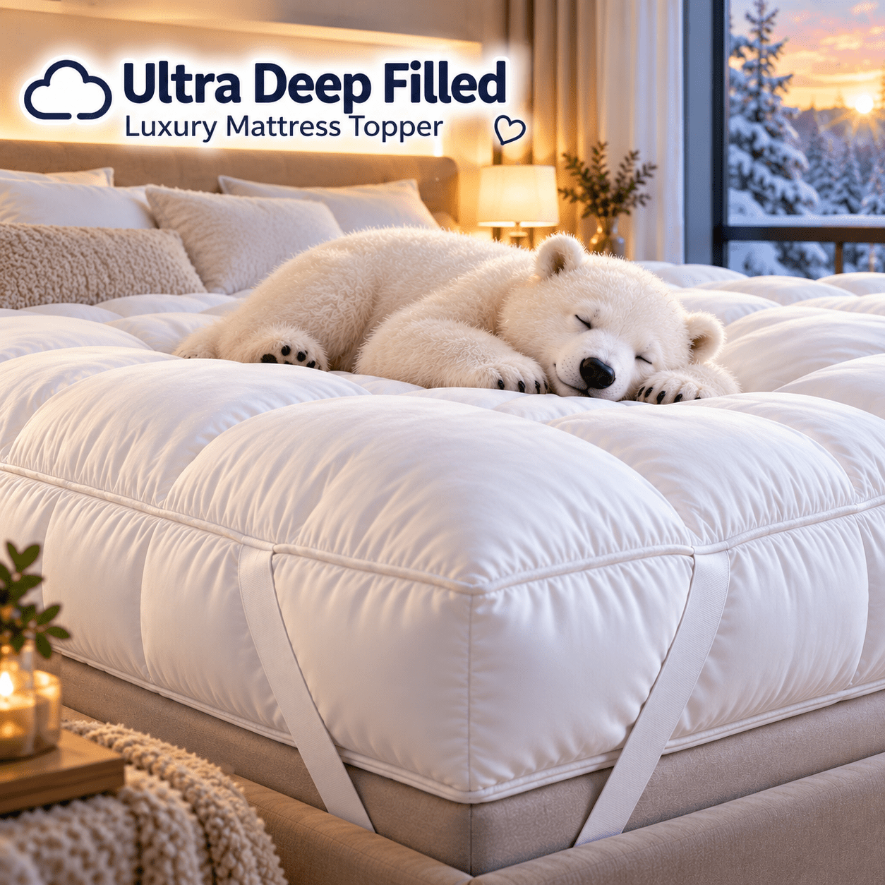 item picture 11cm   filled mattress topper extra thick fluffy premium down alternative bed topper soft quilted   with elastic corner straps