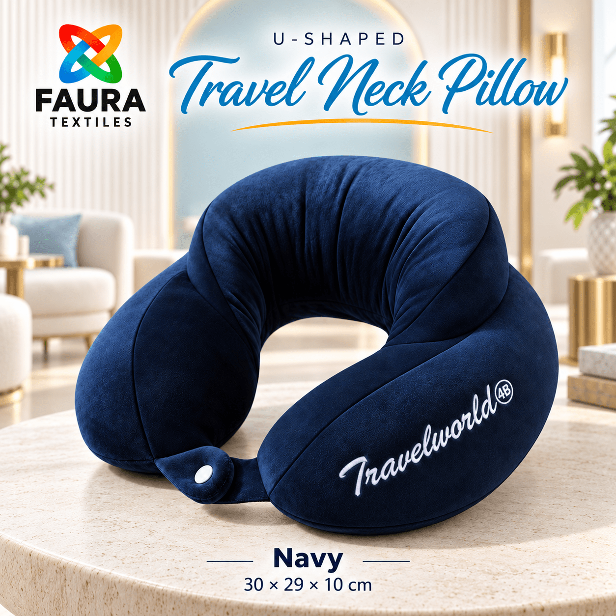 TEMU Faura Textile U-shaped Travel Neck Pillow – Travel Cushion For Airplane Flights, Car , Trains & Resting On The Go
