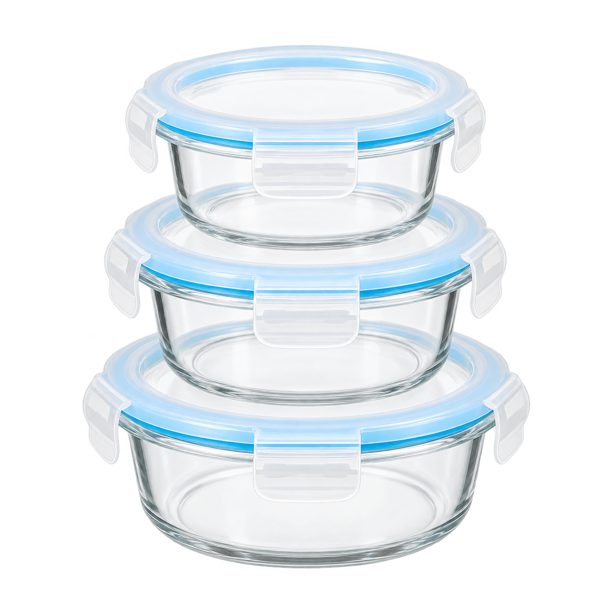 TEMU Set de 3 Fiambreras Redondas de Vidrio Borosilicato con , Recipientes para Alimentos 370 ml + 630 ml + 930 ml