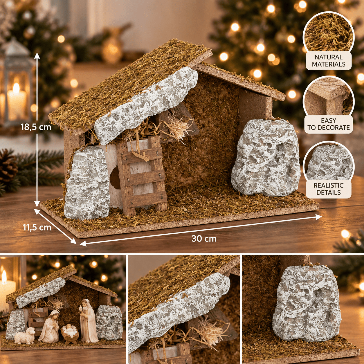 Image of Empty Christmas Crib, To Be Filled With Wood, Moss, And Stones - Rustic Christmas Decoration For Indoor Use - 30 X 11.5 X Cm