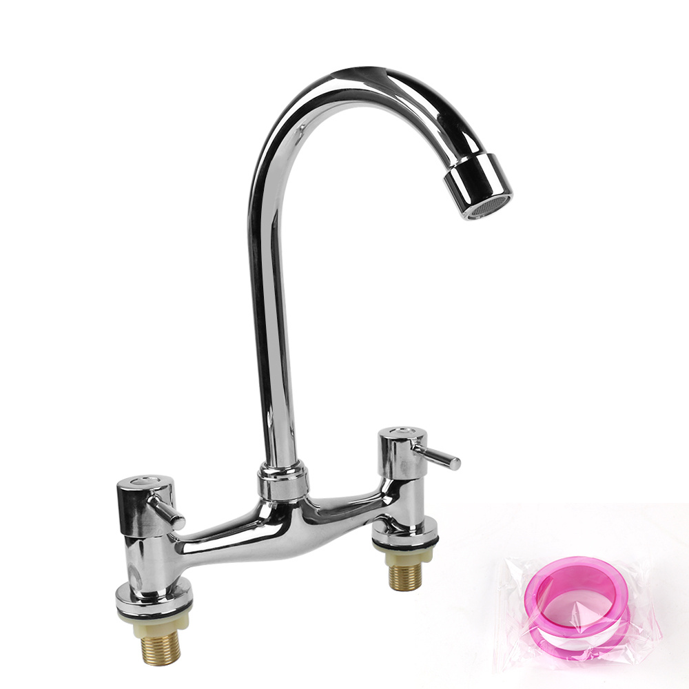 TEMU Modern Dual Lever Chrome Kitchen Sink Mixer Taps 2 Hole Deck Mounted Tap Faucet