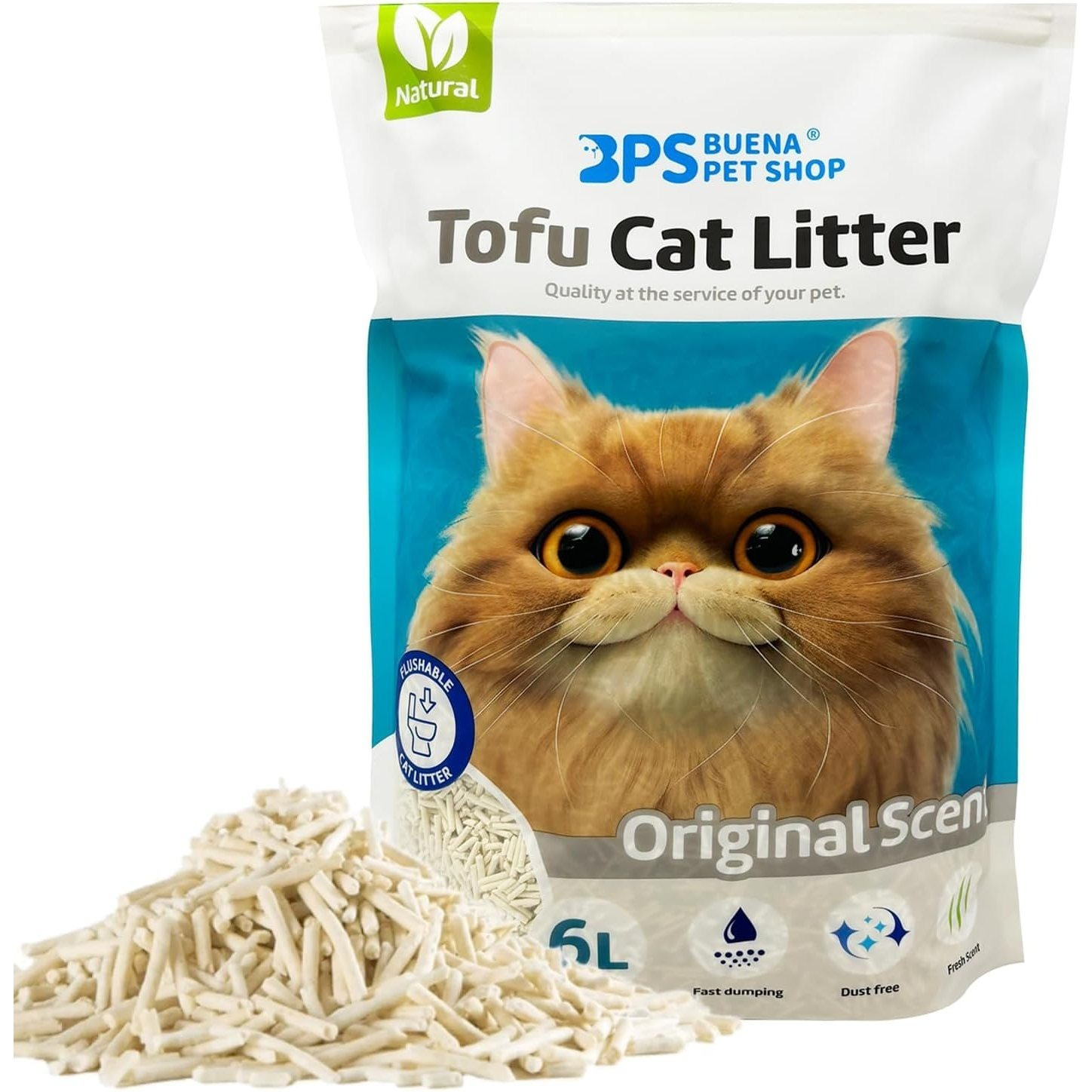 TEMU Pack de 1 Bolsa - Arena de Tofu para Gatos 6L - Sin Polvo Fácil de Aglomerar y Olores -y para Gatitos