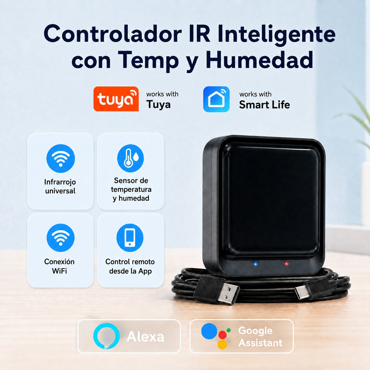 TEMU Control Remoto Inteligente Universal IR con Termómetro e Higrómetro, para Hogar Inteligente, con Sensor de T&H Calibrable, Códigos IR en