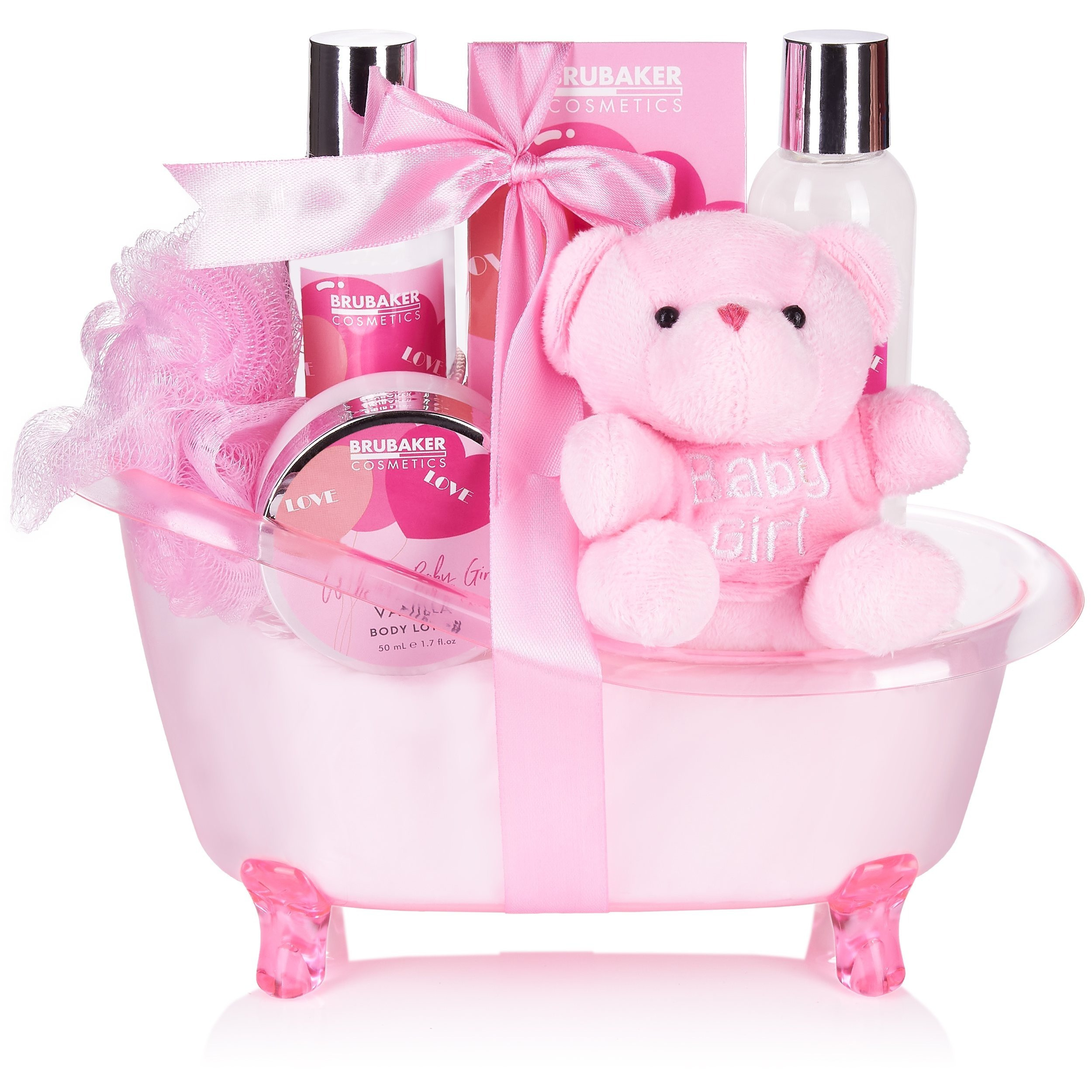 TEMU BRUBAKER Cosmetics 7-teiliges Baby Geschenkset - Geschenk für Neugeborene und Babyparty - Babypflege Set mit Wanne und Plüschbär - Baby Geschenk