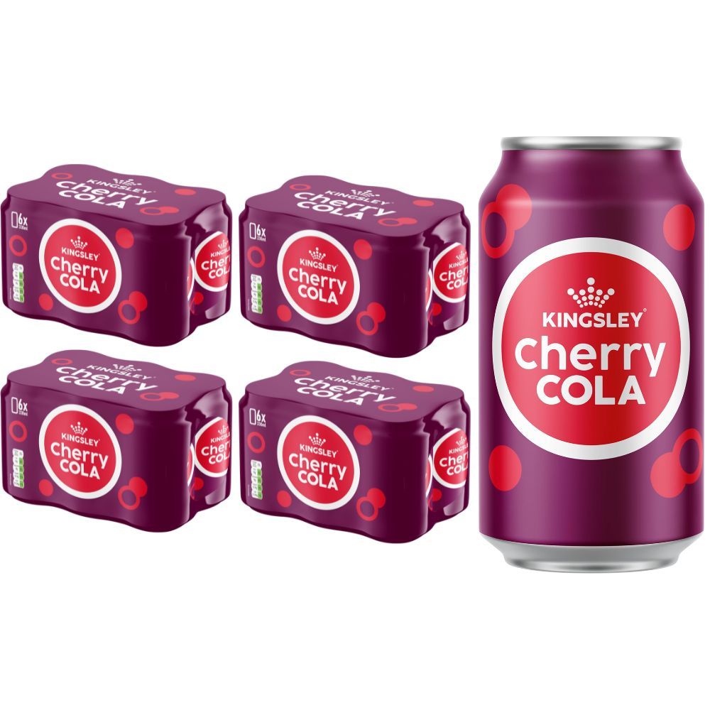 TEMU Kingsley Cherry Cola Flavour Fizzy Drink 330ml, Pack Of 24 (4x6pk) - Fizzy Cherry Refreshment