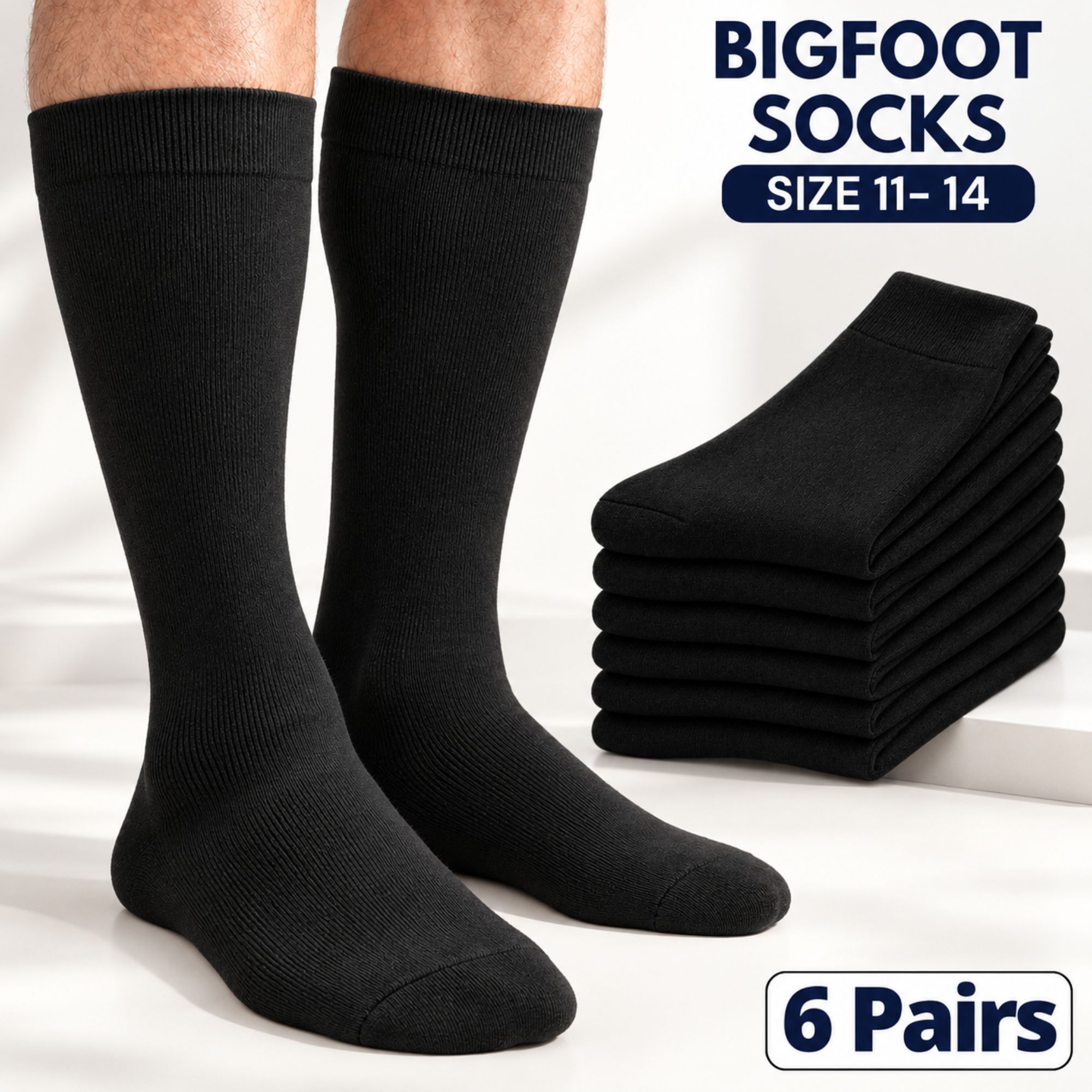 TEMU 6 Pairs Men's Black Diabetic Socks - Big Foot Socks, Circulation Socks For , Soft Breathable Socks For Everyday Wear, Uk Shoe Size 11-14
