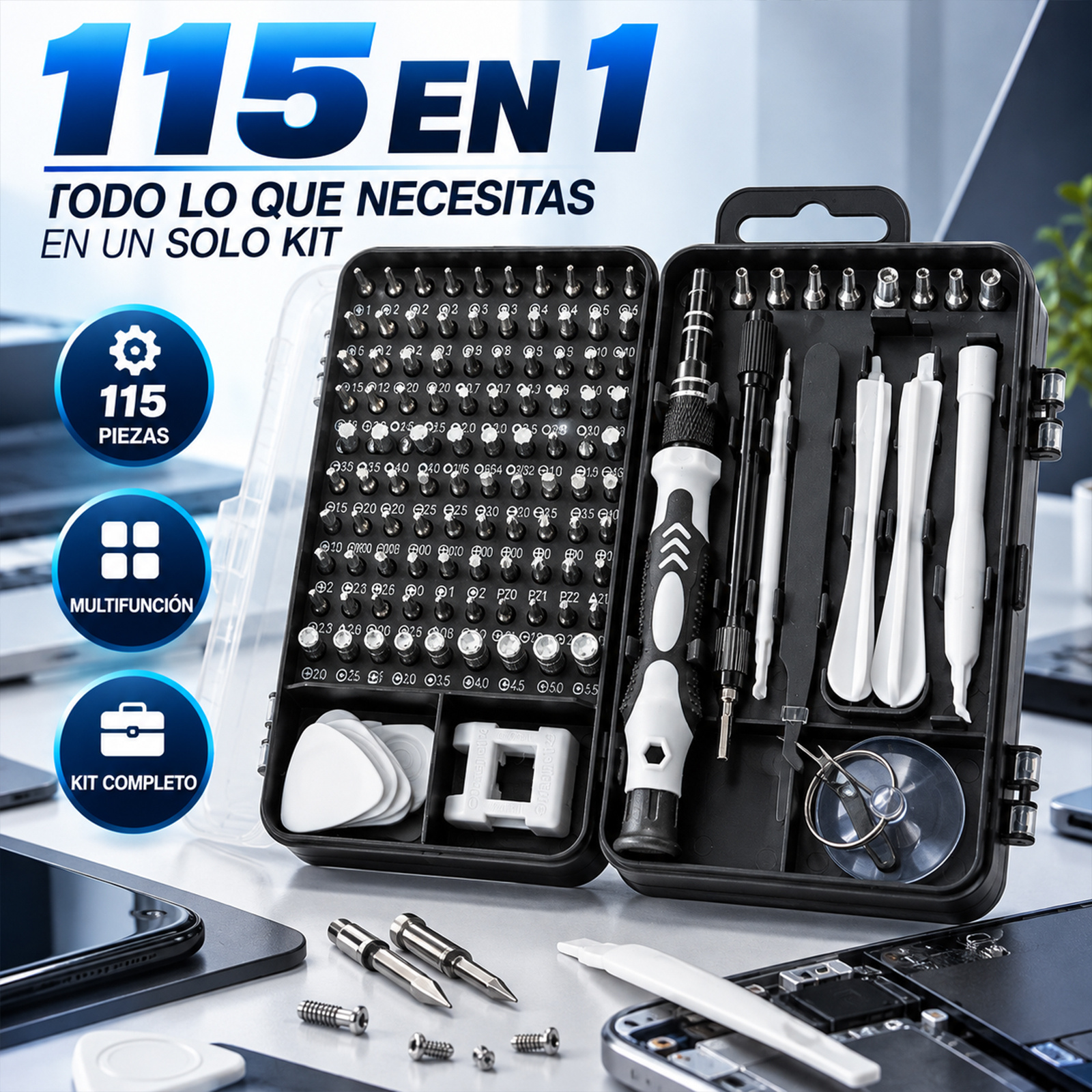 TEMU Kit Destornilladores de Precisión 115 en 1, Juego de Herramientas de Reparación Electrónica con Puntas Magnéticas, Destornillador de Precisión y