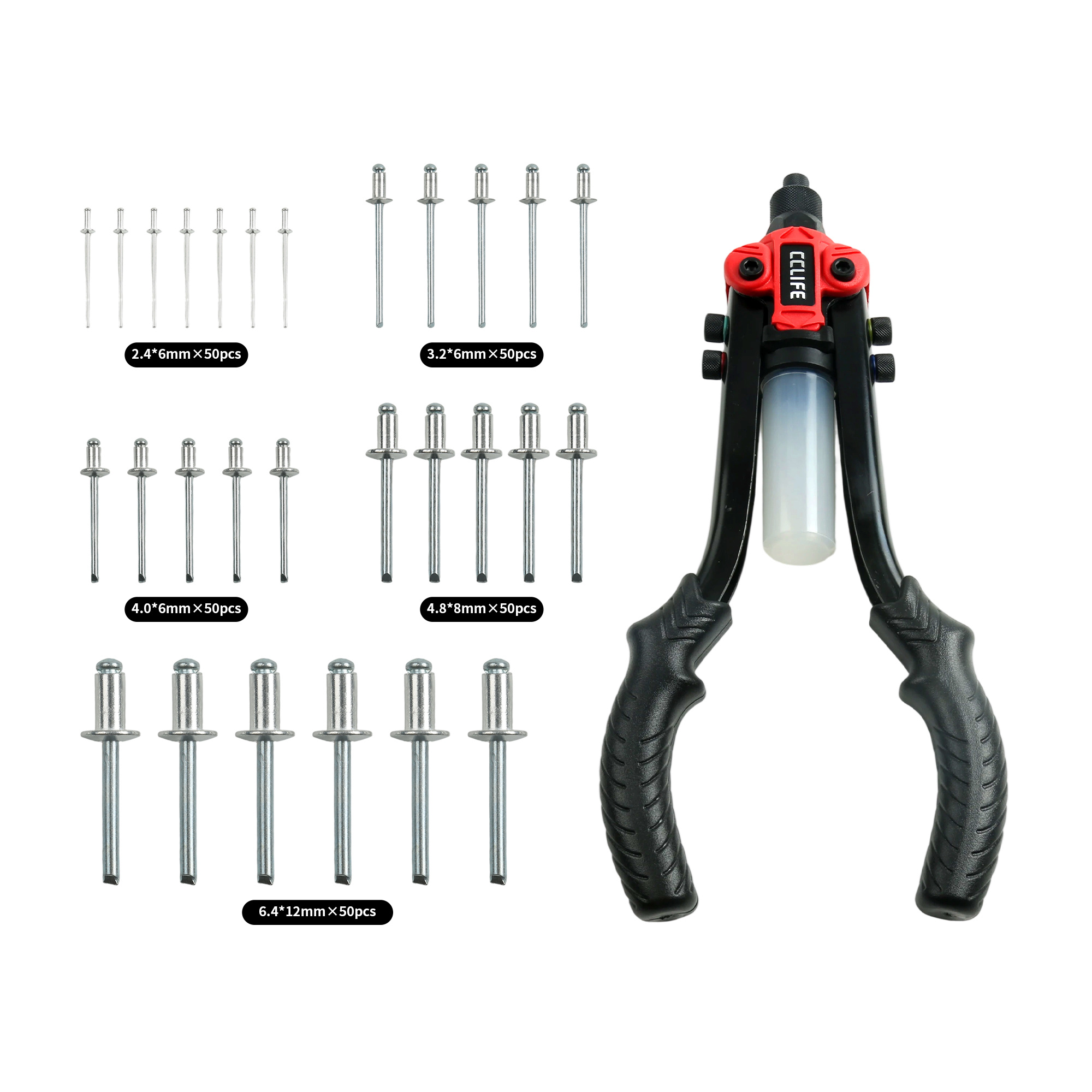 Image of Cold Rivet Nut Set 2.4/3.2/4.0/4.8/6.4 Mm With 250 Cold Rivet Nuts