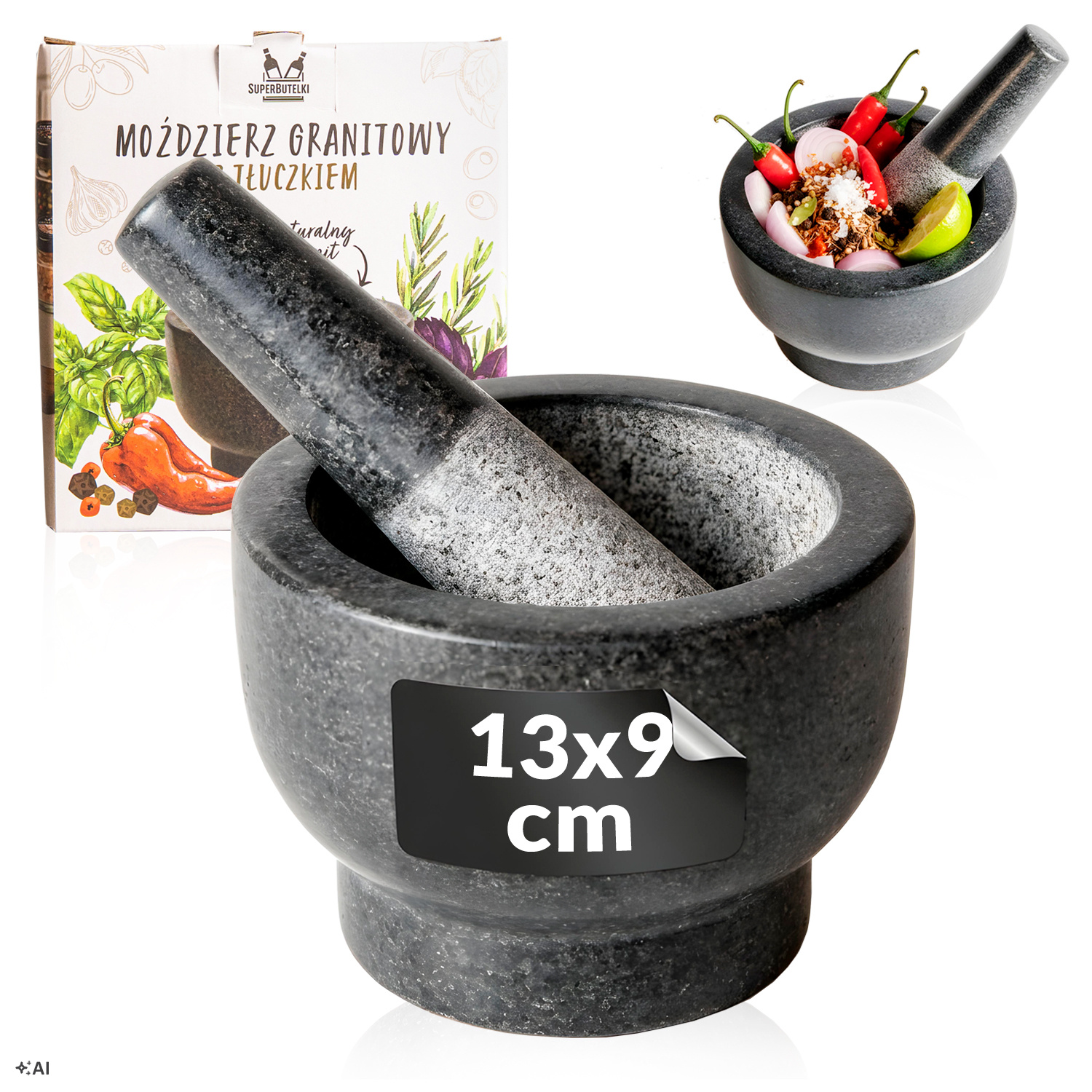 Image of Kitchen Mortar Made Of Natural Stone - Granite Stone For Grinding Spices, Salt, Pepper, Pesto, Garlic In From - Granite Is Resistant To Damage, Does Not Odors, Guarantees Long Durability.