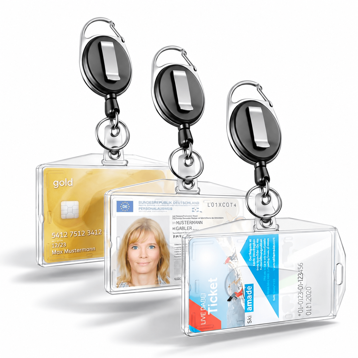Image of 3-part Id Card Holder With Retractable Pull Strap, Id Card Holder (3-part), Retractable Pull Strap, Key Ring