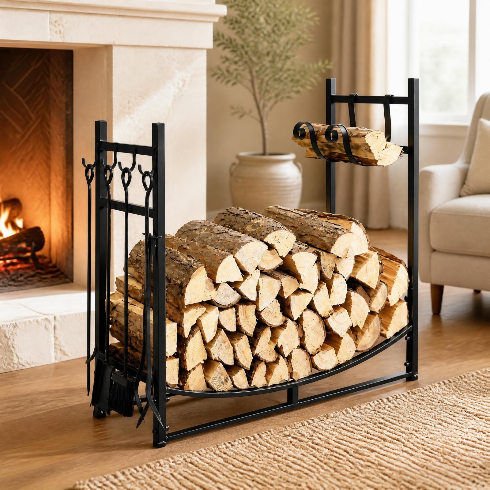 Image of Firewood Rack / Log Stand With Holders For Indoor And Outdoor Use, 85 X 33 X 77 Cm