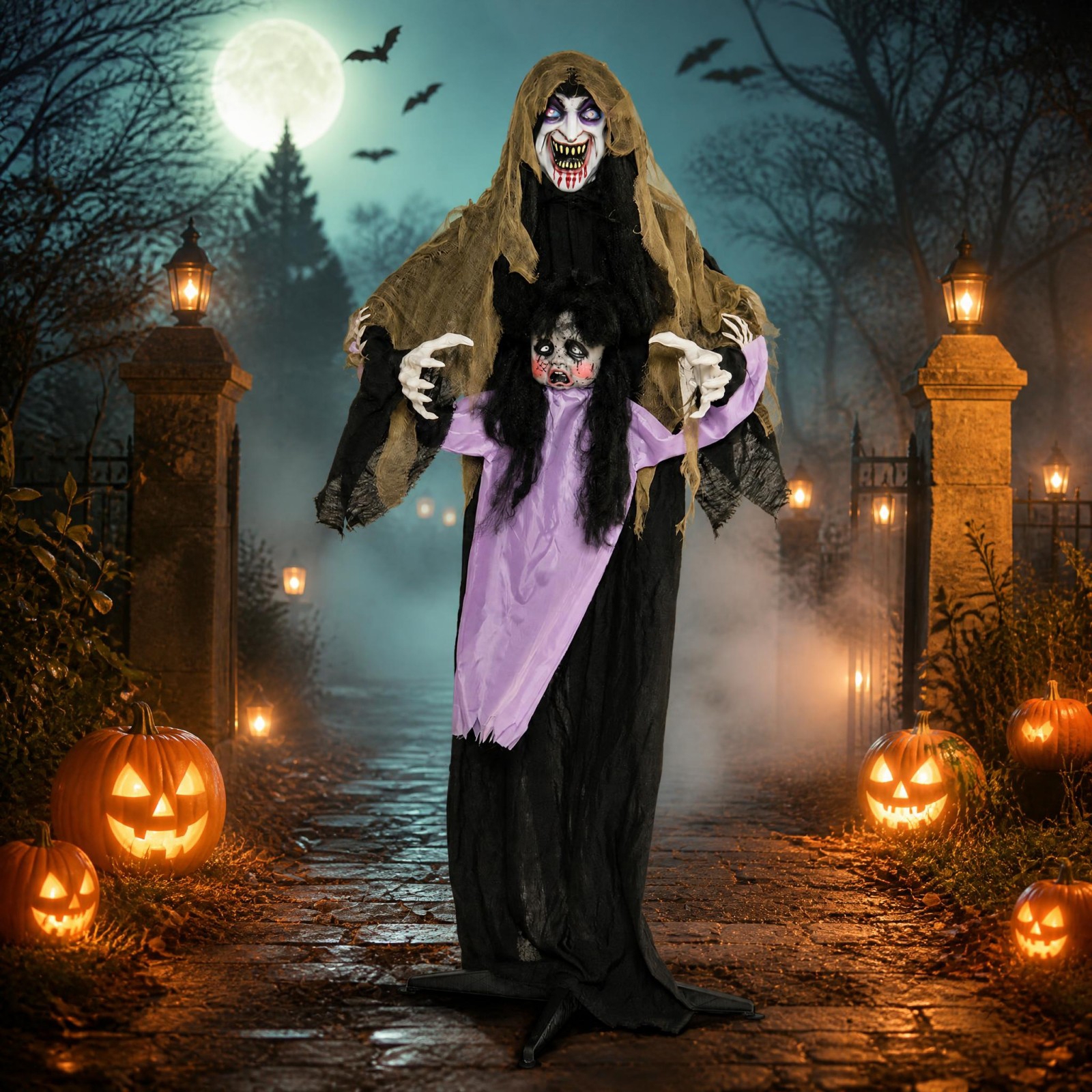 Image of Halloween Decoration, 160 Cm Outdoor Halloween Vampire, Easy Assembly, Creepy Vampire Holding Decoration For Yard Lawn