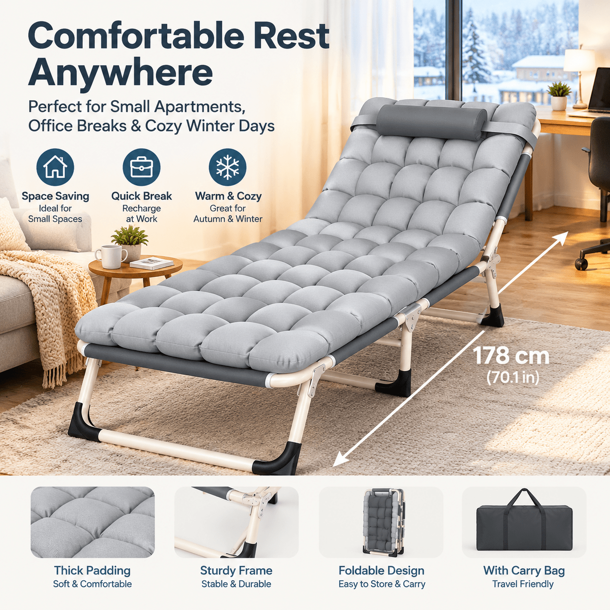 TEMU Ce lit de camp pliable est avec un matelas en coton ( le lit et un matelas amovible) ; il est idéal pour accueillir des invités de réunions